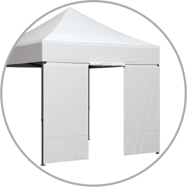 Faltzelt Wand Tür Faltzelt mit zwei weißen Wänden und einer offenen Tür, geeignet für Veranstaltungen.