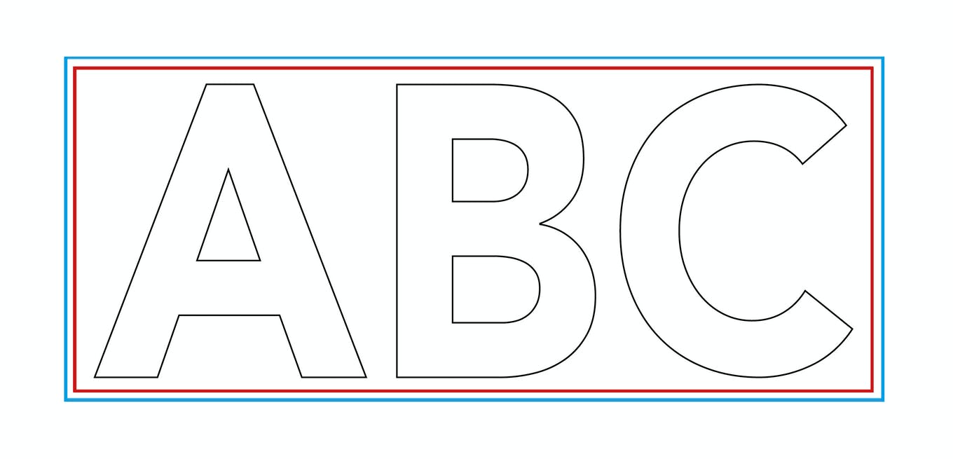 Montagezeichnung digital Montagezeichnung mit dem Text 'ABC' in großen Buchstaben, umrahmt von roten und blauen Linien.