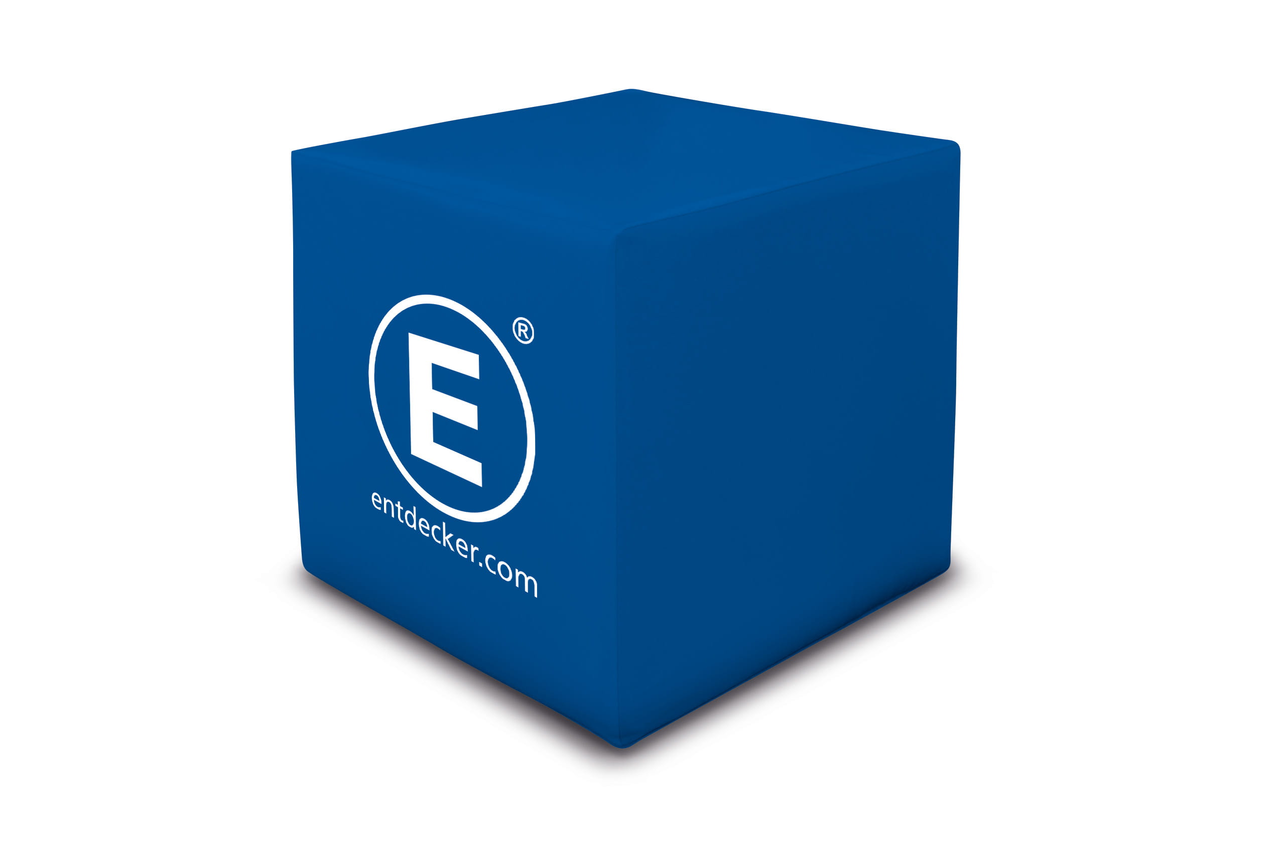 Sitzwürfel 50 Polyester mit harter Füllung Sitzwürfel aus Polyester in Blau mit harter Füllung, Marke ENTDECKER, Logo auf einer Seite.