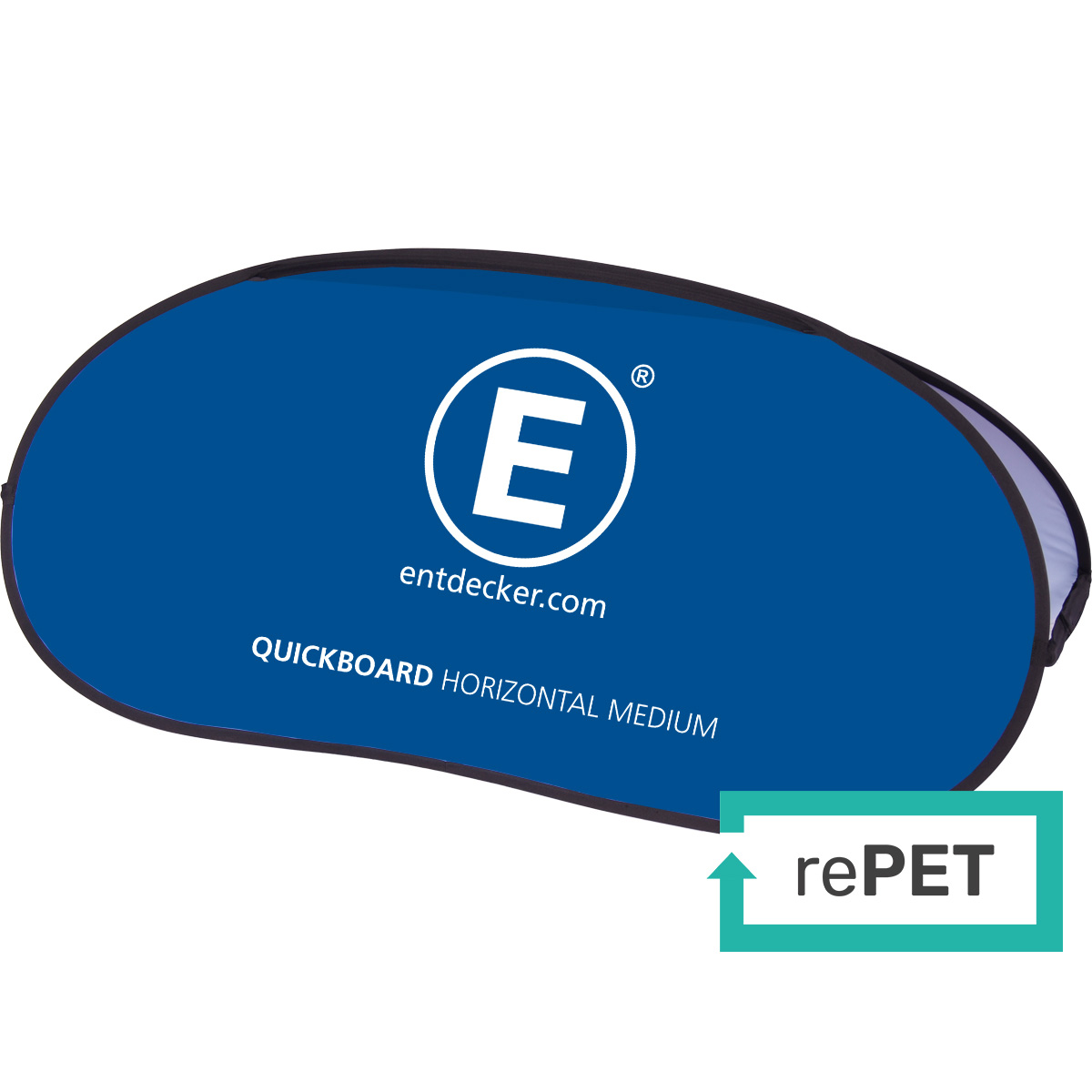 Werbebande Quickboard Horizontal Medium in Blau mit weißem Logo E und Text QUICKBOARD HORIZONTAL MEDIUM