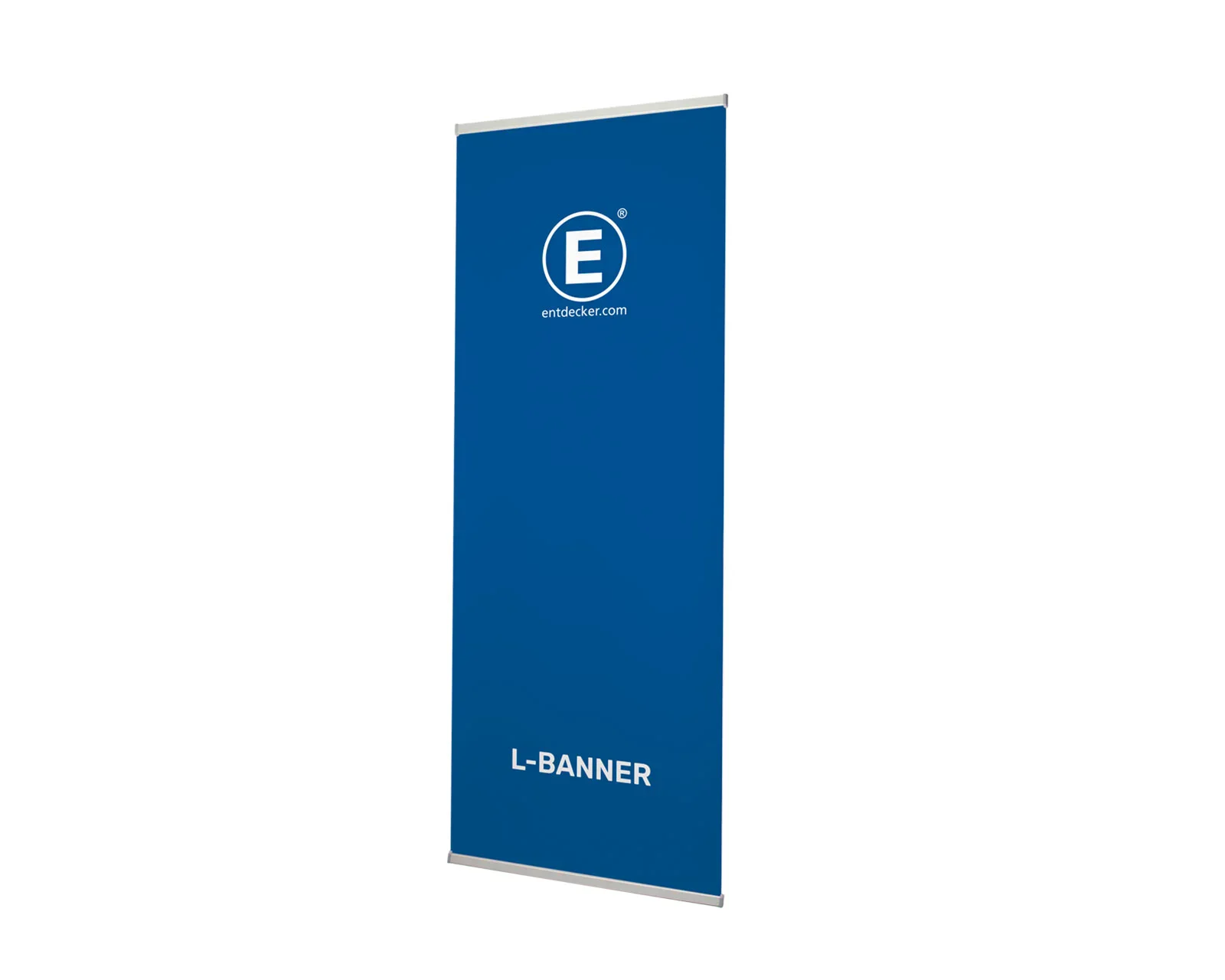 Zum Produkt "L-Banner" L-Banner von ENTDECKER in Blau mit dem Schriftzug 'L-BANNER' und dem Logo von ENTDECKER.