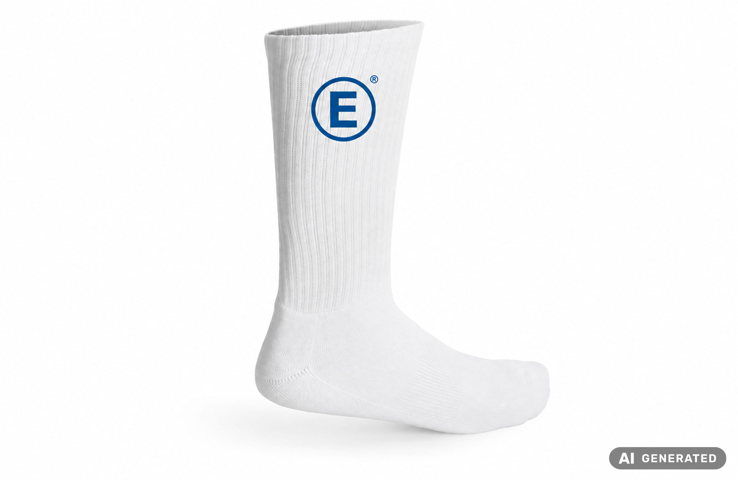 Weiße Tennissocke bedruckt mit dem blauen Entdecker Logo.
