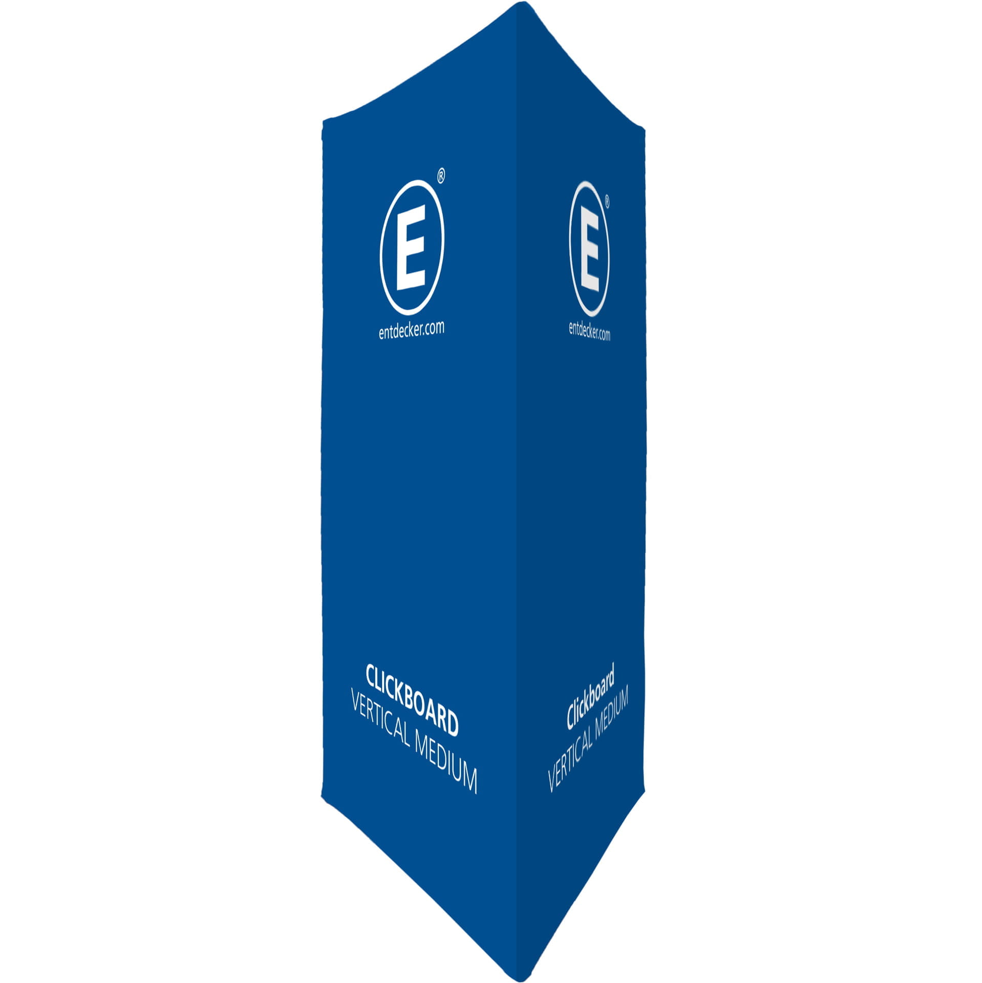 Clickboard Vertical Large Werbebande Clickboard Vertical Large in Blau, zeigt das Logo von ENTDECKER und den Produktnamen.