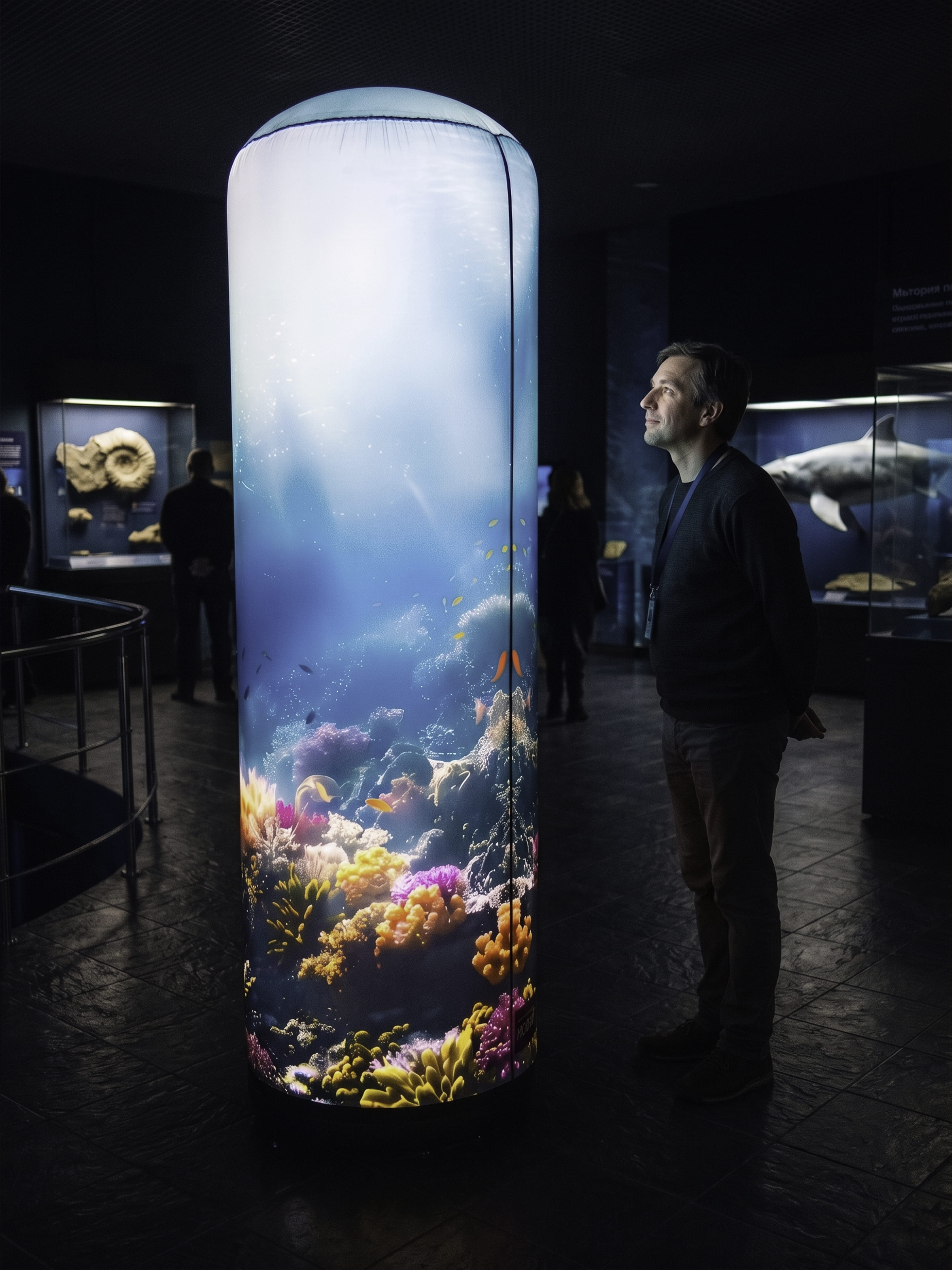 Beleuchtete aufblasbare Werbesäule in Aquarium