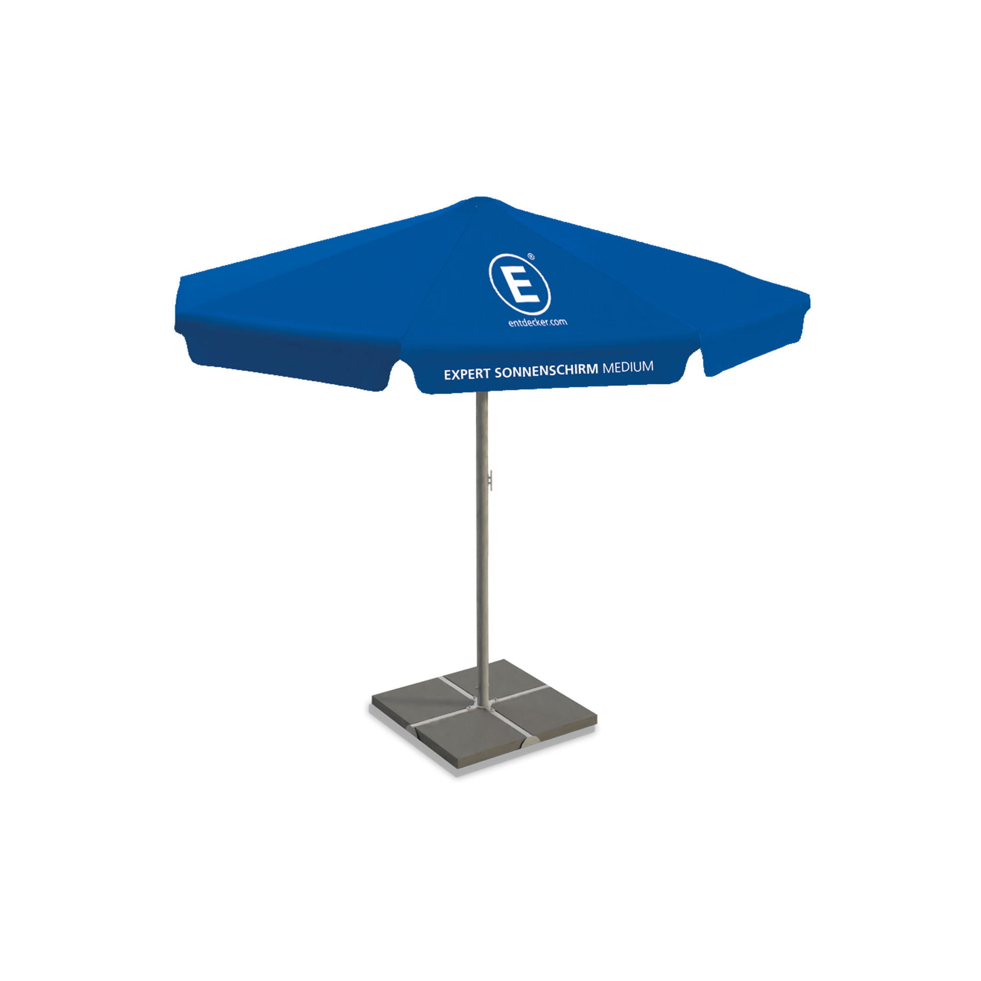 Sonnenschirm Expert Cafe Sonnenschirm Expert Cafe in orange, auf einem gepflasterten Platz vor einer gelben Wand mit alten Fenstern.