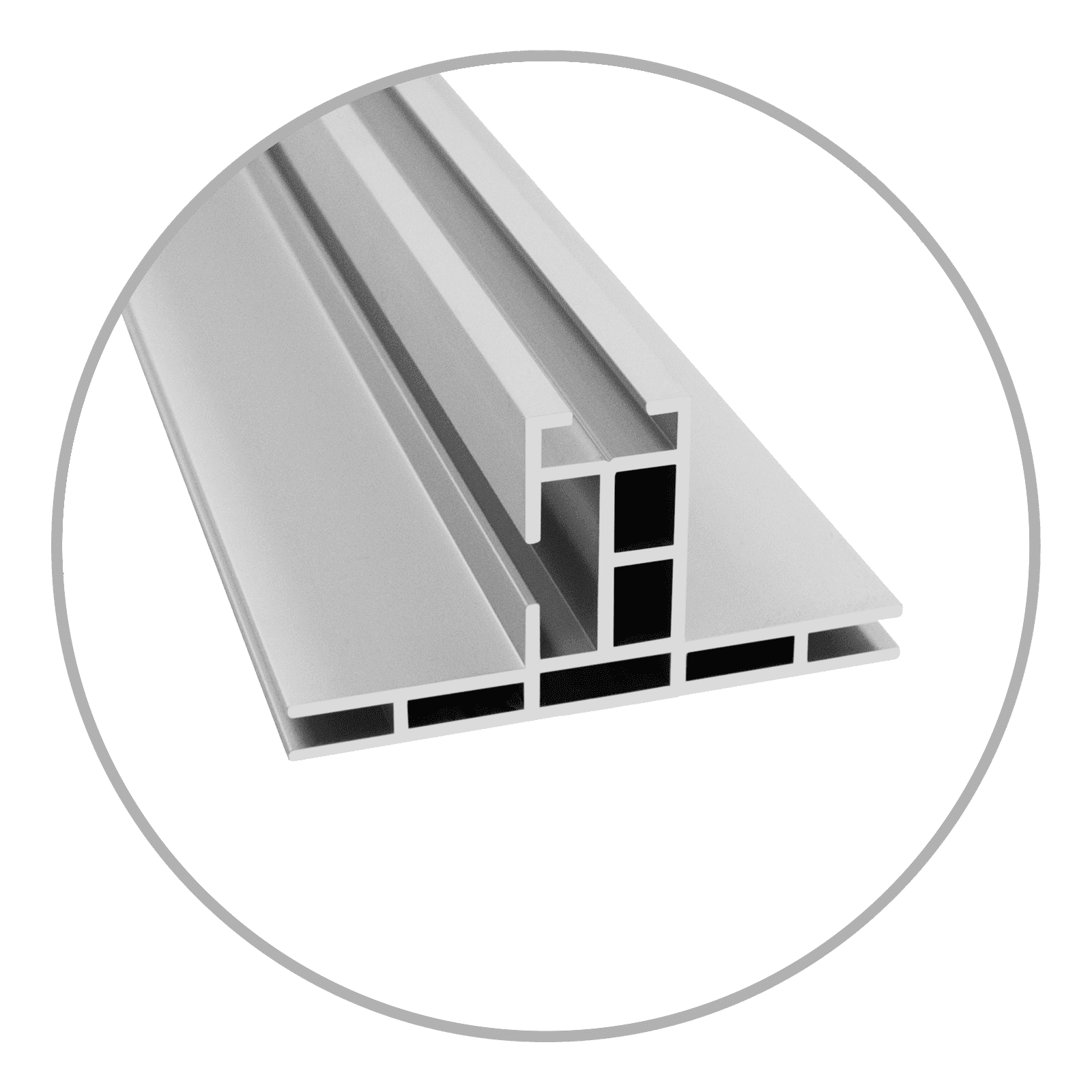 Easyframe Profil 80 Double Silber Aluminiumprofil Easyframe Profil 80 Double in Silber, zeigt die Querschnittsform mit mehreren Kammern.