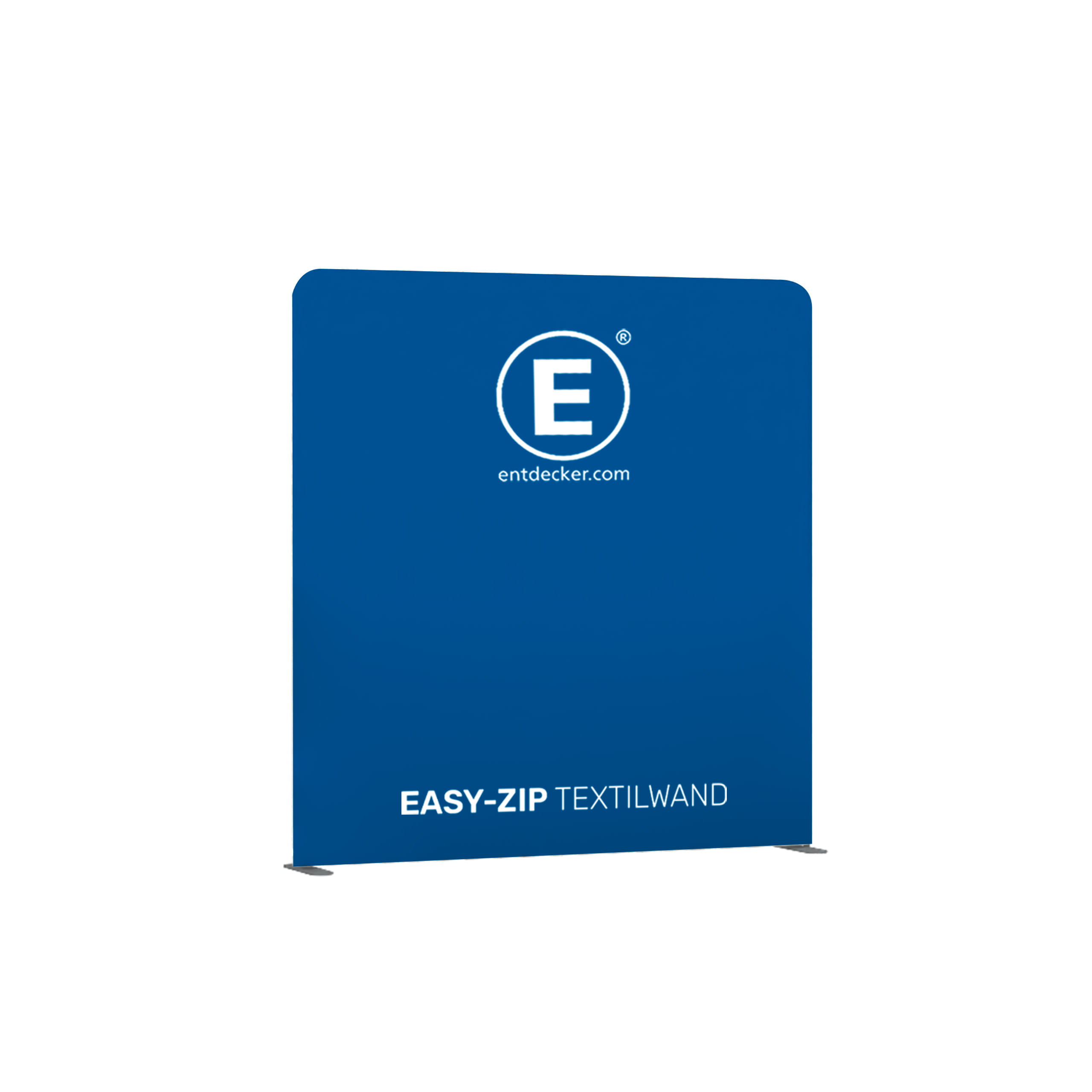 Easy Zip Textilwand 240 einseitiger Druck Einfache Zip Textilwand von ENTDECKER in Blau mit einseitigem Druck und Logo.