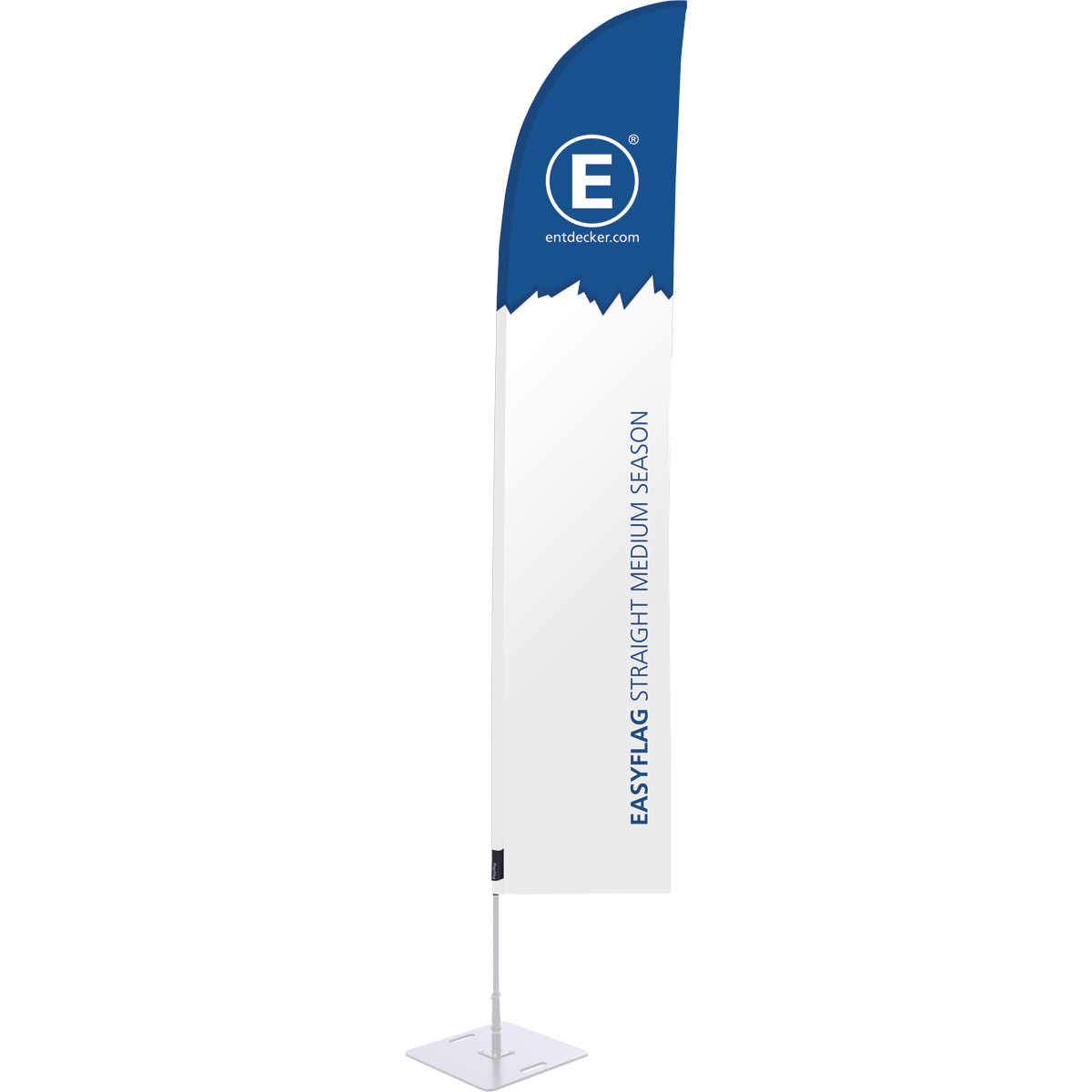 Beachflag Easyflag Straight in der Saisonfarbe, mit dem Schriftzug EASYFLAG STRAIGHT MEDIUM SAISON und dem Logo von ENTDECKER.