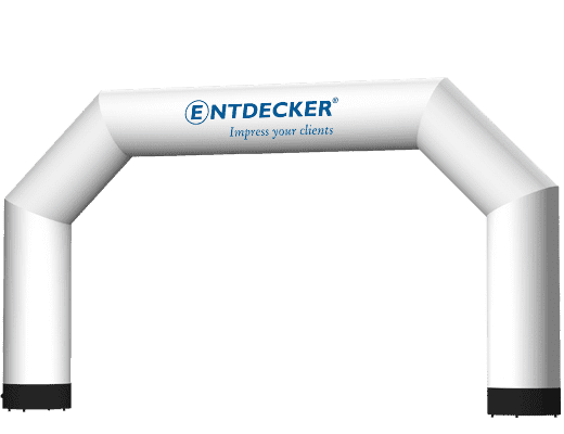 Vento Torbogen Blauer, aufblasbarer Torbogen mit der Aufschrift Impress your clients von ENTDECKER.