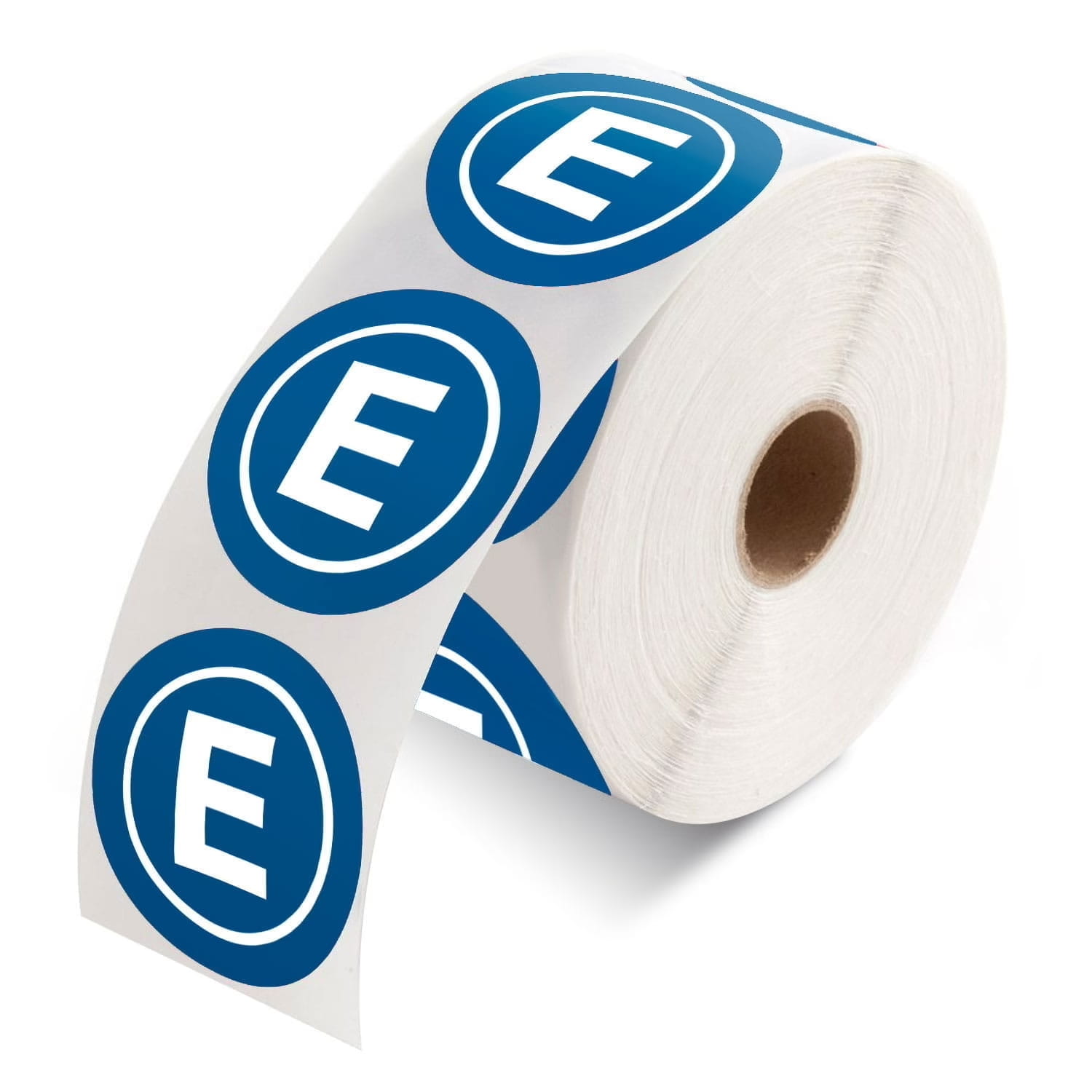 Produktbild von blauen rundförmigen Etiketten auf Rolle im Wunschformat