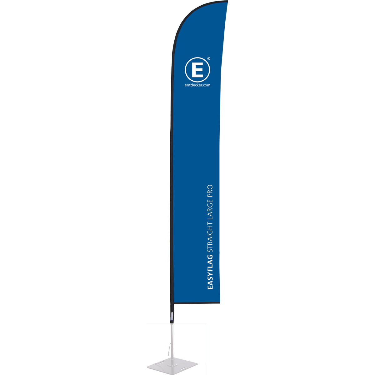 Beachflag in Segelform, einseitig bedruckt, von der Marke ENTDECKER, mit blauem Design und dem Schriftzug EASYFLAG STRAIGHT MEDIUM PRO.