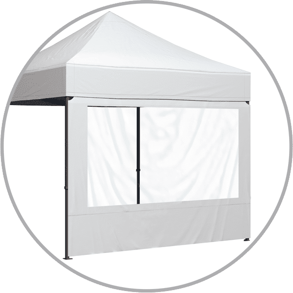 Faltzelt Wand Panoramafenster Faltzelt Wand mit Panoramafenster in Weiß, Teil eines Marktzelt-Systems.
