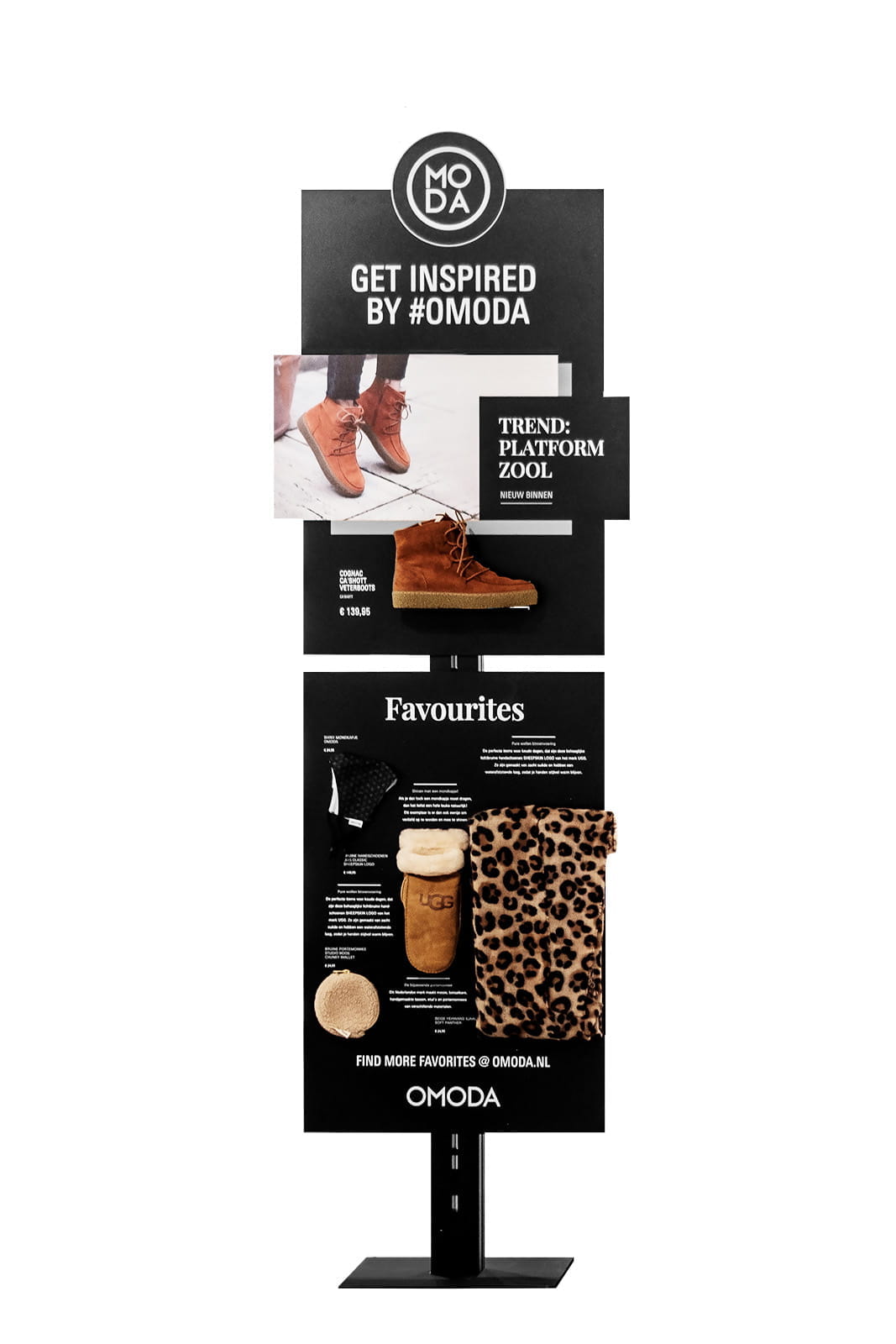 Inhaker Produktdisplay Produktdisplay für Inhaker mit Schuhen und Modeempfehlungen, inklusive Plattformschuhen und Lieblingsartikeln.