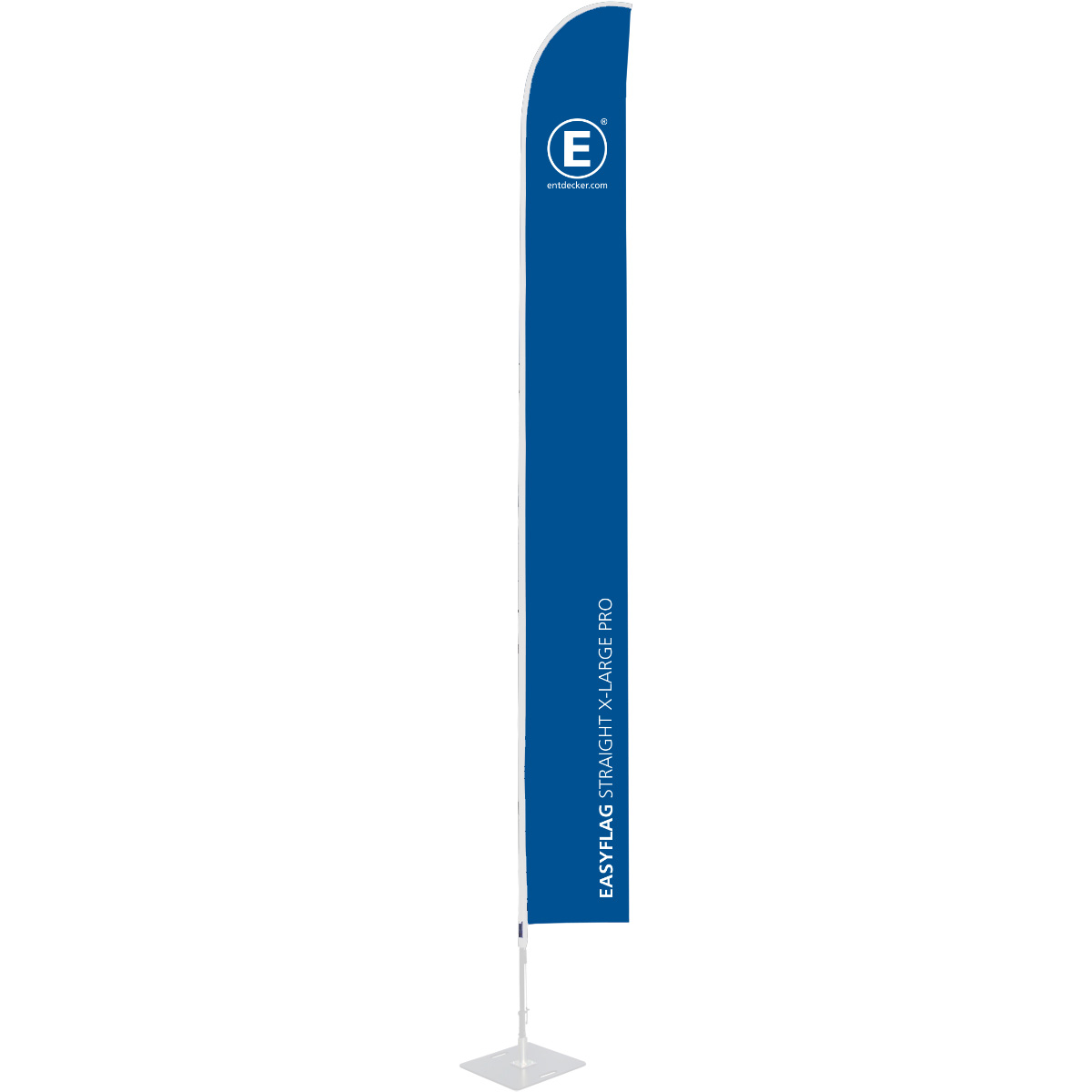 Beachflag in Segelform, einseitig bedruckt, von der Marke ENTDECKER, mit blauem Design und dem Schriftzug EASYFLAG STRAIGHT MEDIUM PRO.