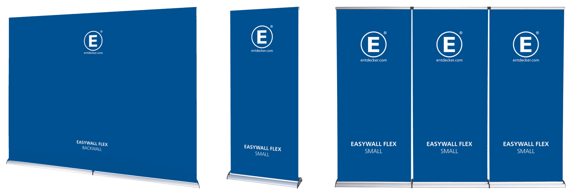 Größenvergleich Easywall Flex Größenvergleich von Easywall Flex Banner, zeigt zwei Varianten: 'EASYWALL FLEX SMALL' und 'EASYWALL FLEX BIG'.