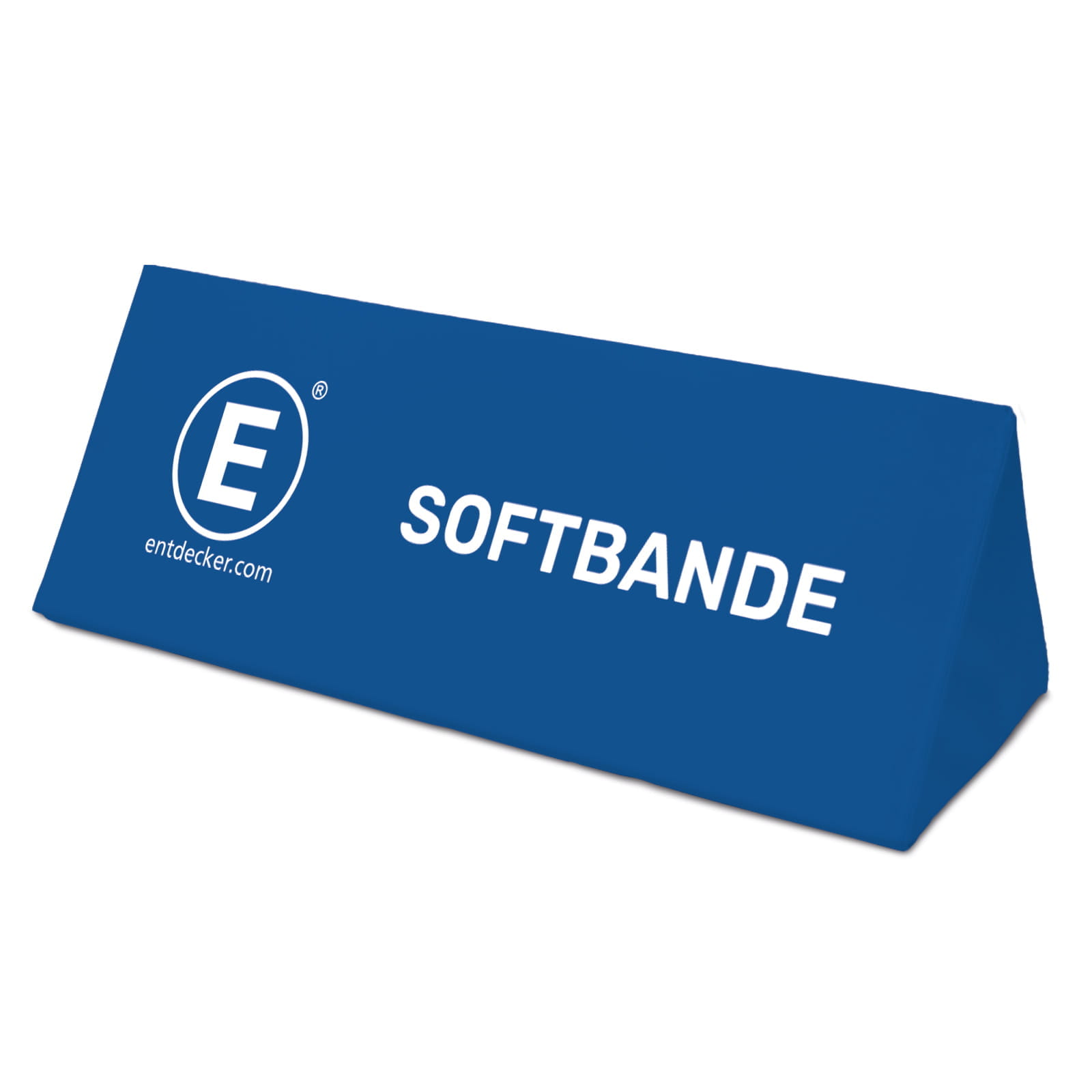 Softbande 30x30x30cm aus Polyester Länge 2m Softbande aus Polyester in blauer Farbe, Größe 30x30x30cm, mit der Aufschrift SOFTBANDE und dem Logo von ENTDECKER.