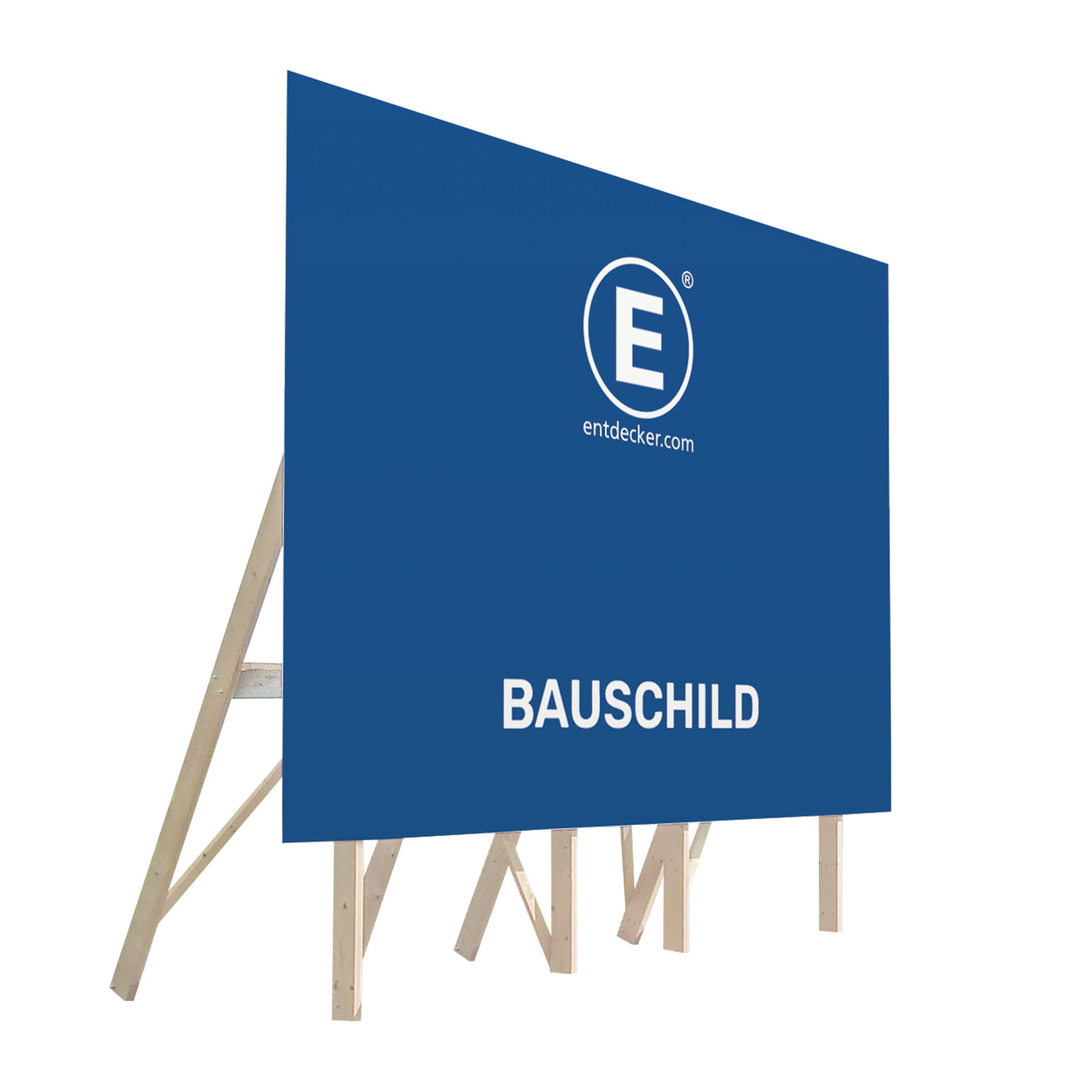 Bauschild bedruckt Bauschild in Blau mit der Aufschrift BAUSCHILD und dem Logo von ENTDECKER.