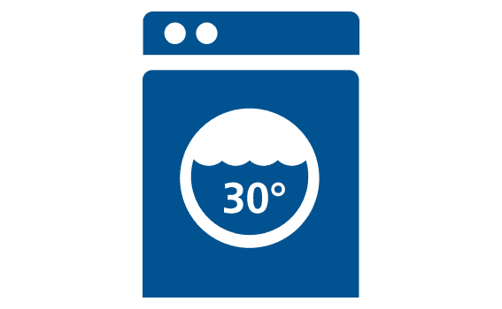 Messetheke Quickup Falttheke Pro waschbar Symbol einer Waschmaschine mit einem Waschgang bei 30 Grad Celsius.