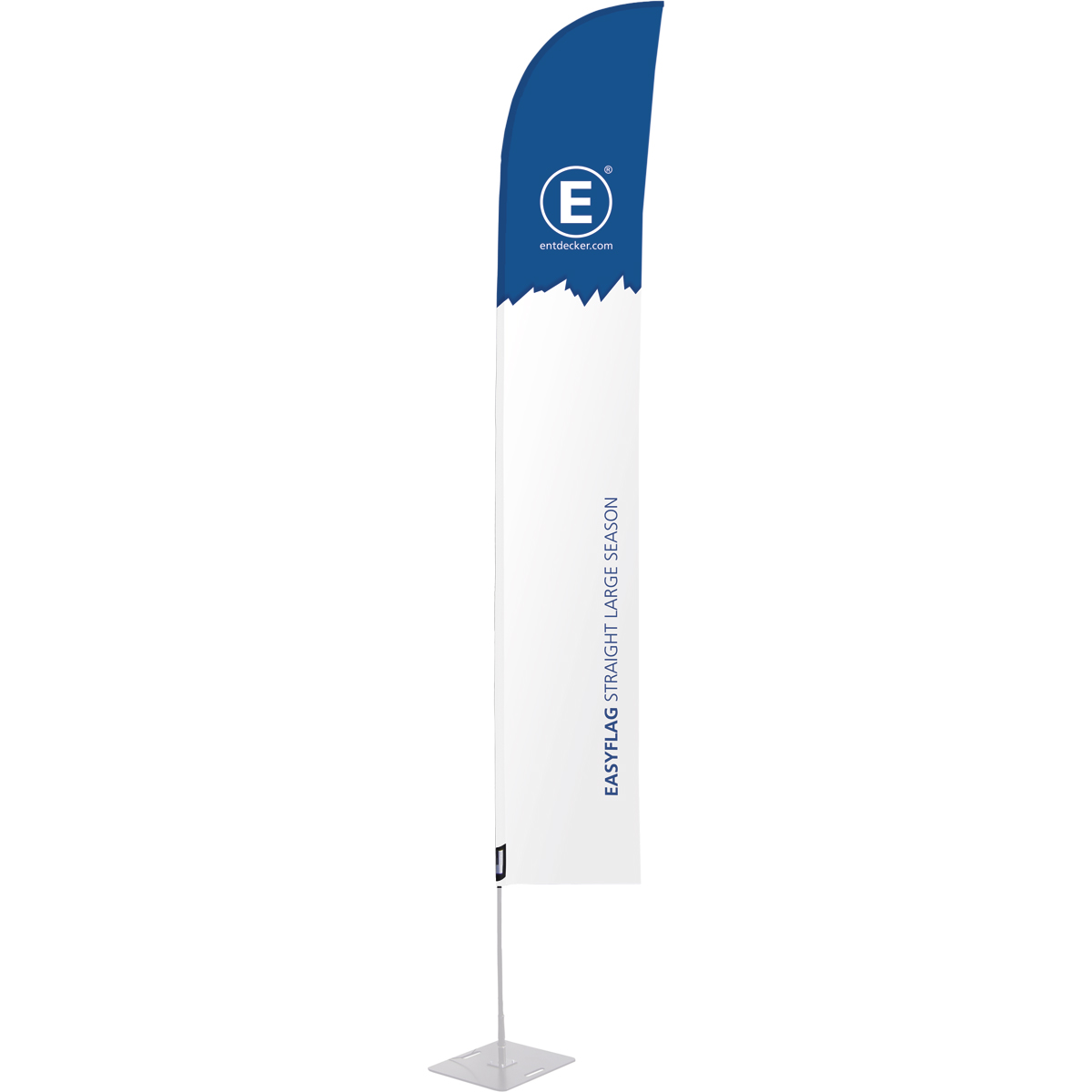 Beachflag Easyflag Straight in der Saisonfarbe, mit dem Schriftzug EASYFLAG STRAIGHT MEDIUM SAISON und dem Logo von ENTDECKER.