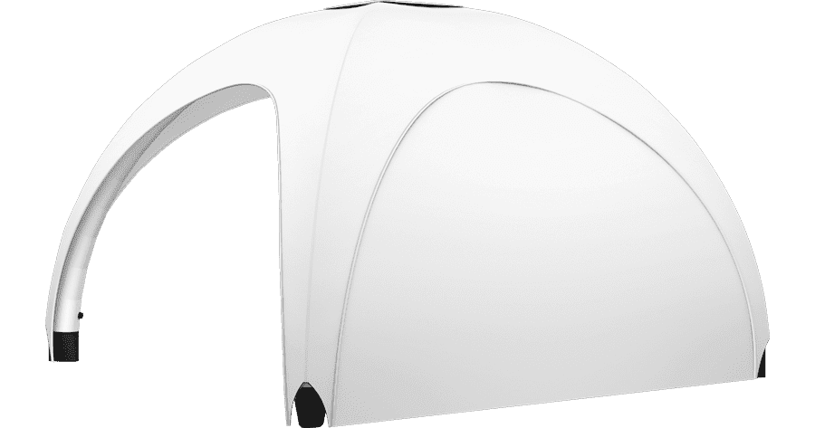 Vento Aufblasbares Zelt Wand Voll Aufblasbares Zelt 'Vento' in voller Wandform, weiß, mit geschwungenen Linien und einem Eingang.