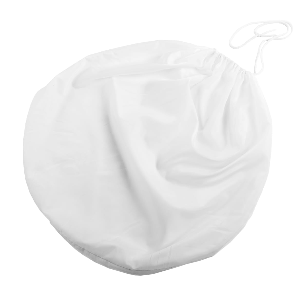 Weiße Tasche für Werbedisplay Easydisc, rund mit Henkel und Kordelzug, klein