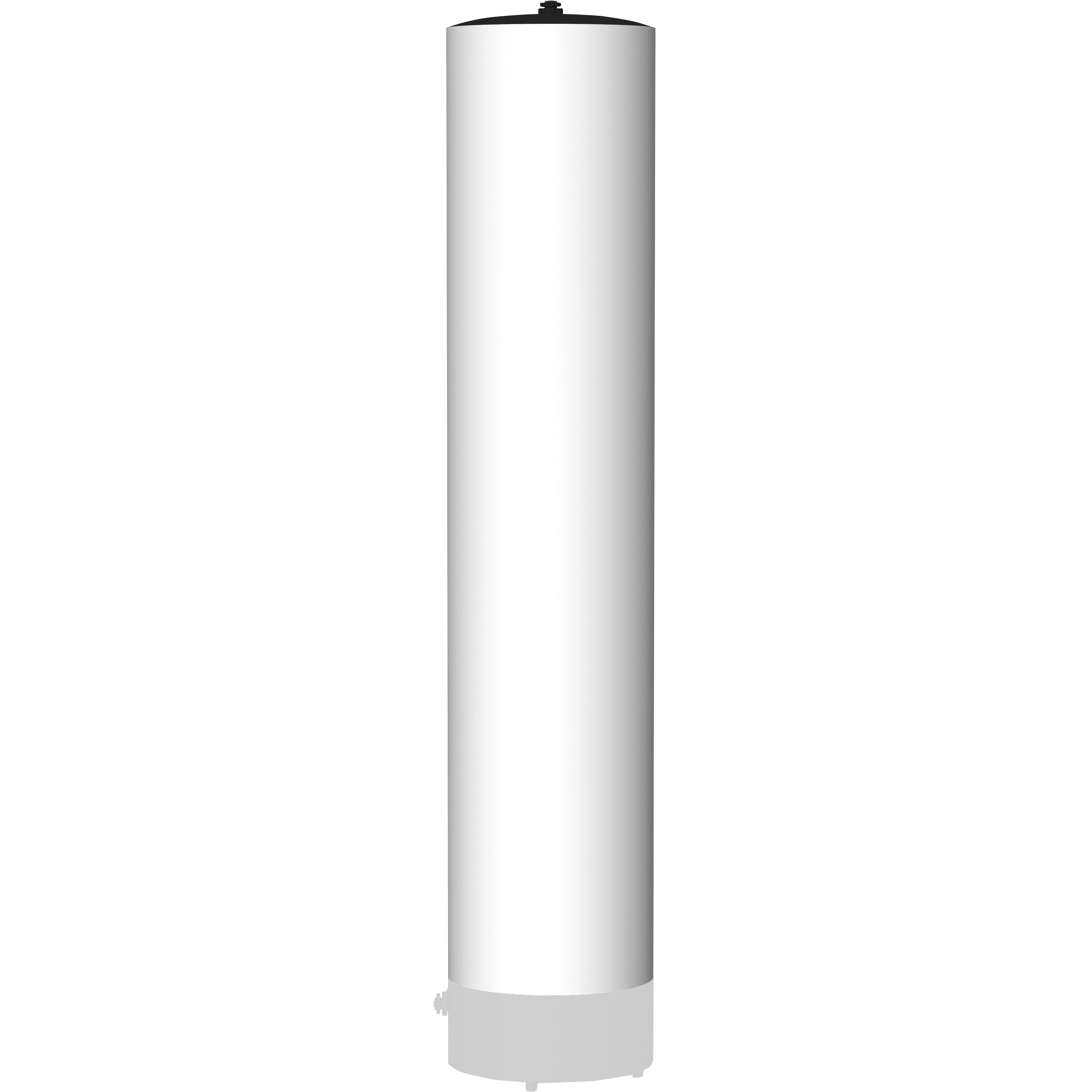 Vento Säule aus unbedrucktem Polyester, 4 Meter hoch, B1 zertifiziert, runde Form, weiß.