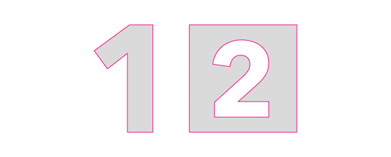 Formatieren von Auschnitt bei Fräsbuchstaben Zahlen '1' und '2' in großen, kontrastreichen Schriftarten auf schwarzem Hintergrund.