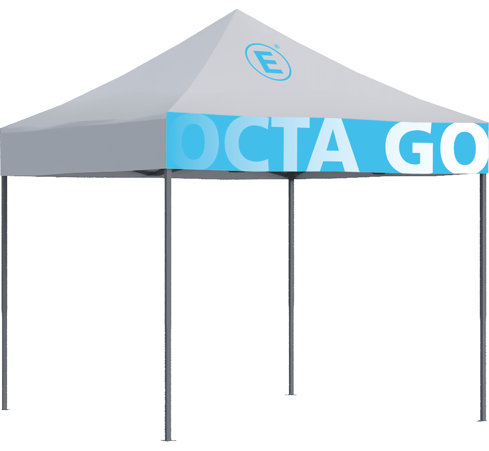 Faltzelt 3x3m Weiß Octa Go Faltzelt 3x3m Octa Go mit vollem Druck in Blau und Weiß, markiert mit dem Logo von ENTDECKER.