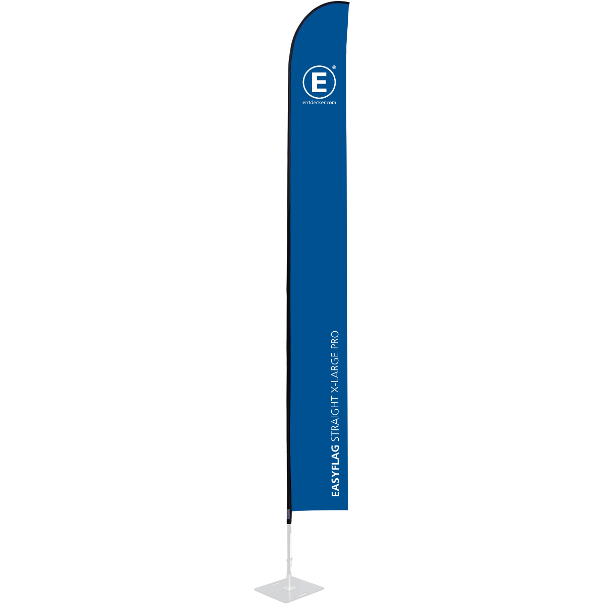 Beachflag in Segelform, einseitig bedruckt, von der Marke ENTDECKER, mit blauem Design und dem Schriftzug EASYFLAG STRAIGHT MEDIUM PRO.