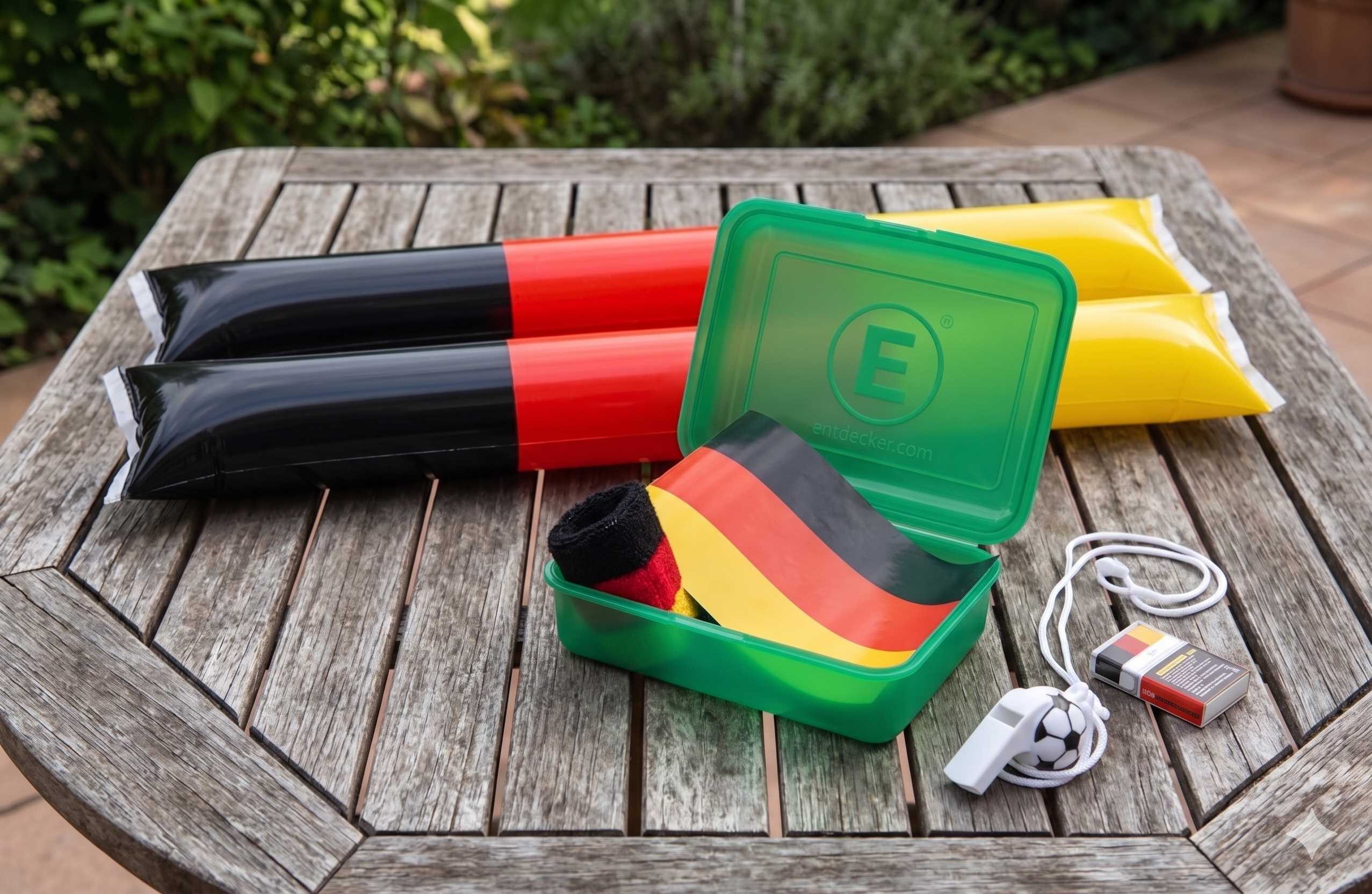 Fanbox Deutschland alle Utensilien auf dem Tisch