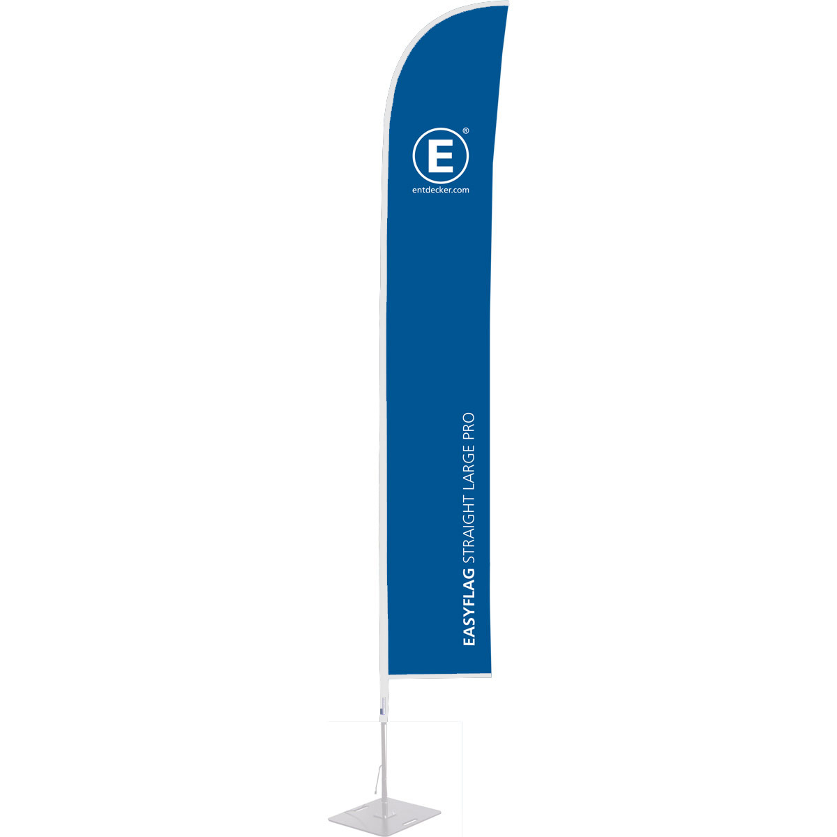 Beachflag in Segelform, einseitig bedruckt, von der Marke ENTDECKER, mit blauem Design und dem Schriftzug EASYFLAG STRAIGHT MEDIUM PRO.
