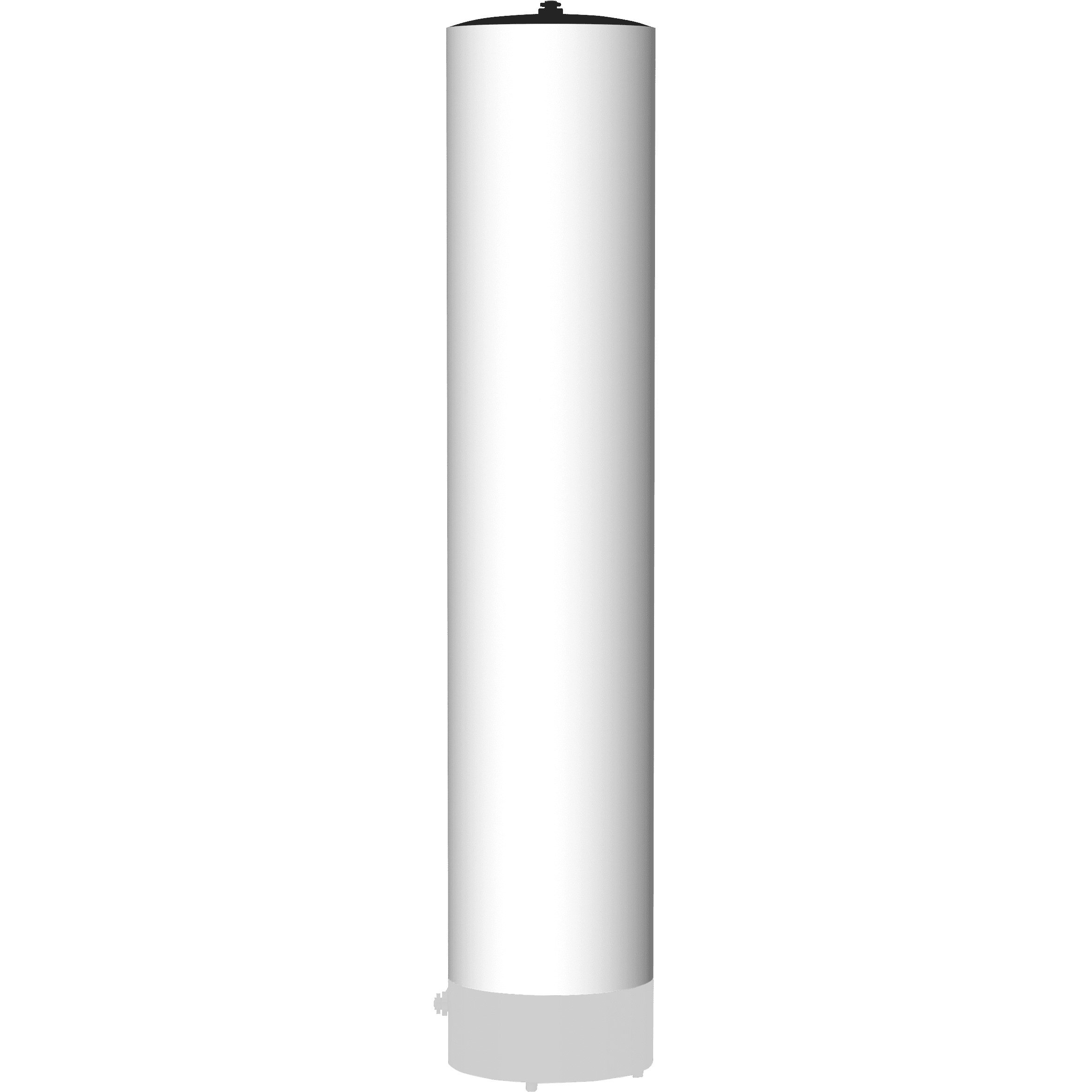 Vento Säule aus unbedrucktem Polyester, 3,5m hoch, B1 zertifiziert, runde Form, weiße Farbe.