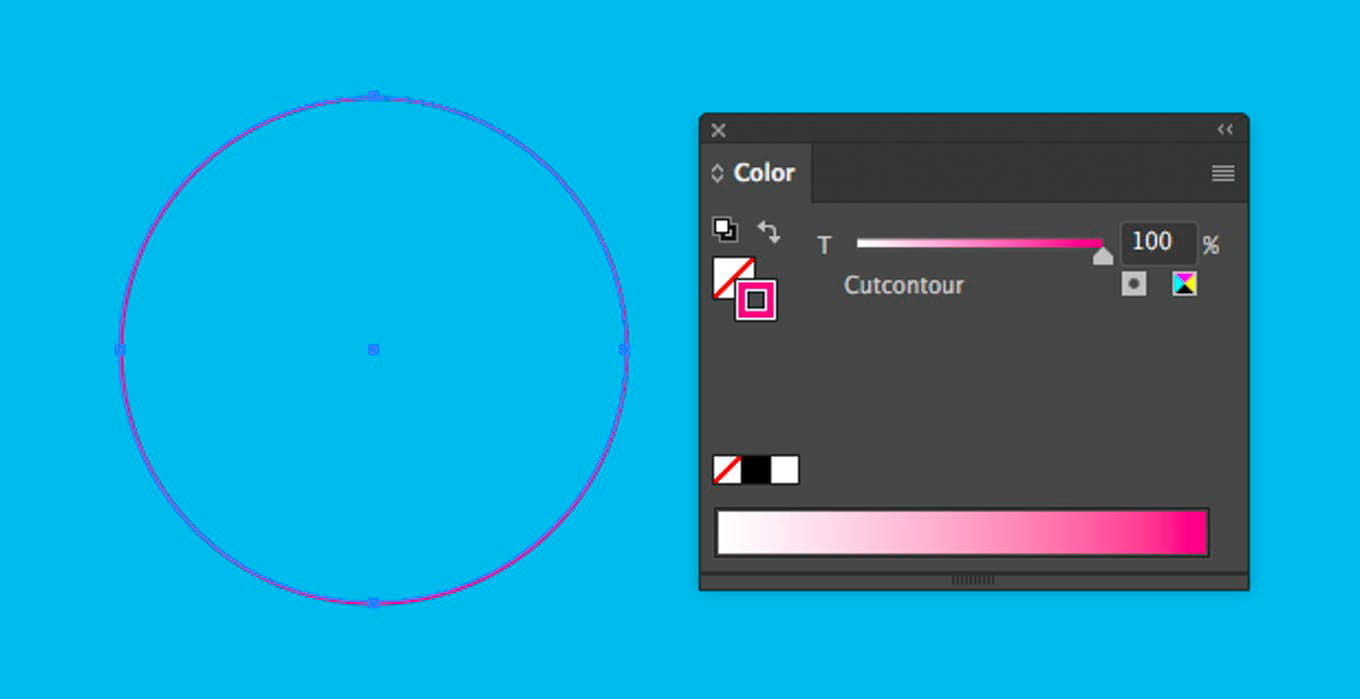 Konturschnitt einfache Formen Illustration eines Kreises mit Konturschnitt in pink und einer Farbauswahl für den Cutcontour.