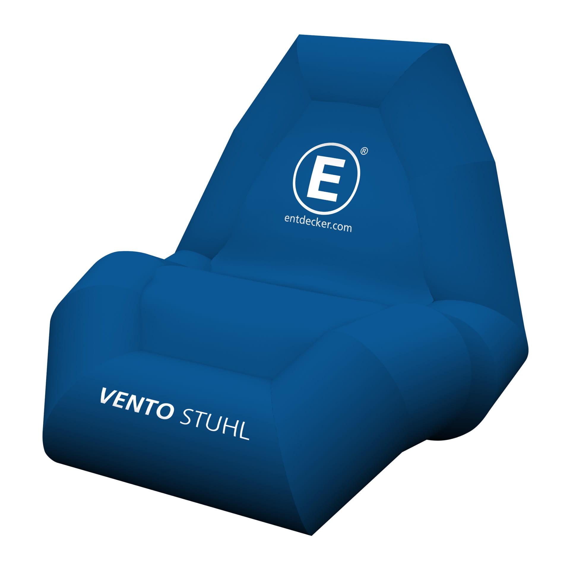 Aufblasbarer Stuhl Vento Event Aufblasbarer Stuhl Vento Outdoor in Rot mit floralem Muster, auf einer Wiese vor einer Backsteinmauer.