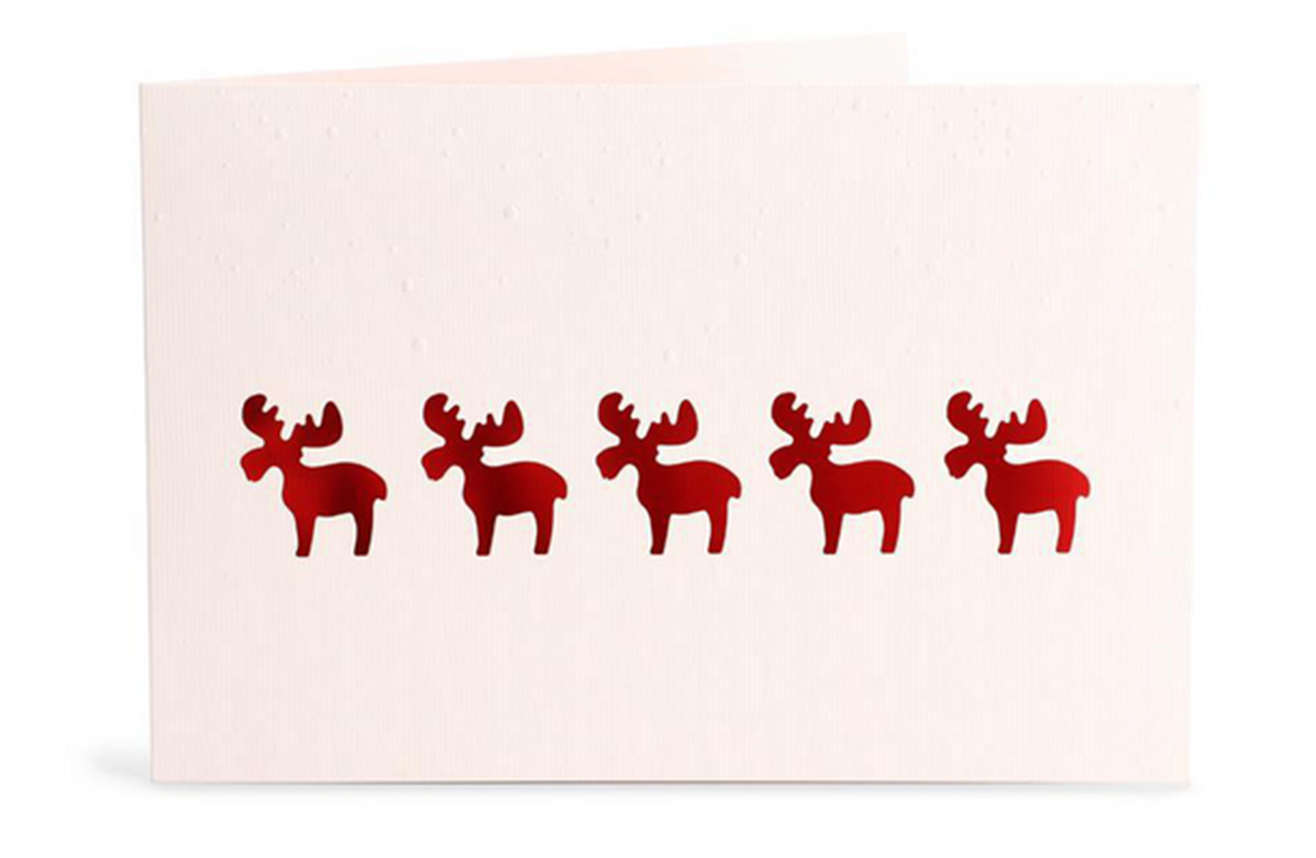 Weihnachtskarte mit fünf roten Rentier-Silhouetten. Einleger rot