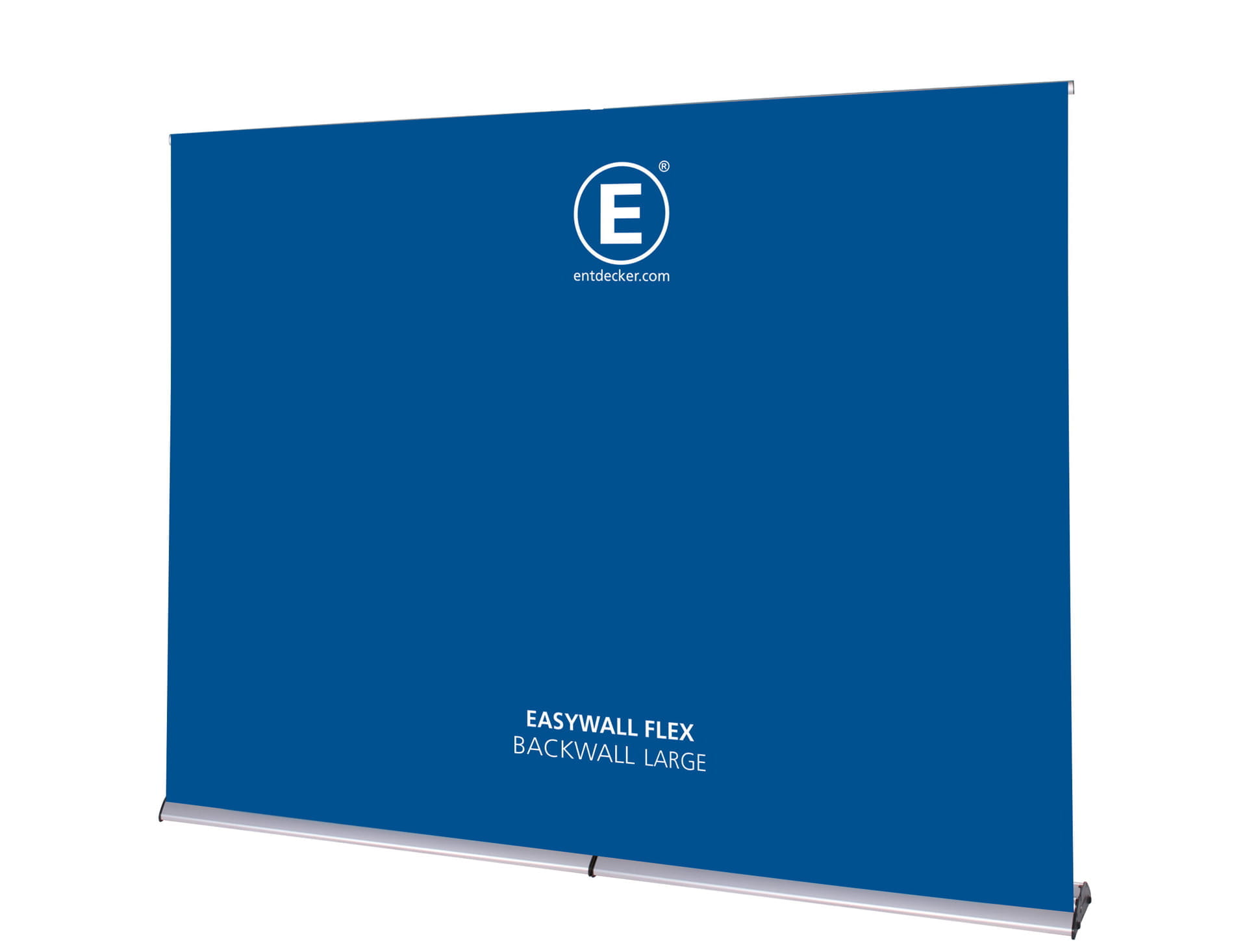 Easywall Flex Backwall Messewand Small Messewand Easywall Flex Backwall Small in Blau mit dem Logo von ENTDECKER.