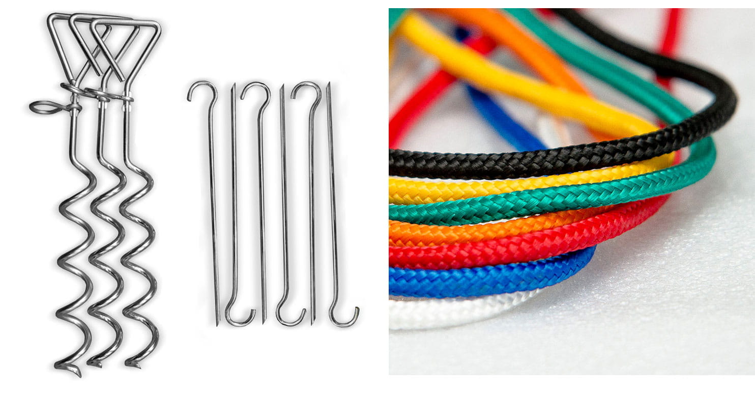 Vento Montage Set Heringe Abspannseile Vento Montage Set mit Heringe und Abspannseilen in verschiedenen Farben.