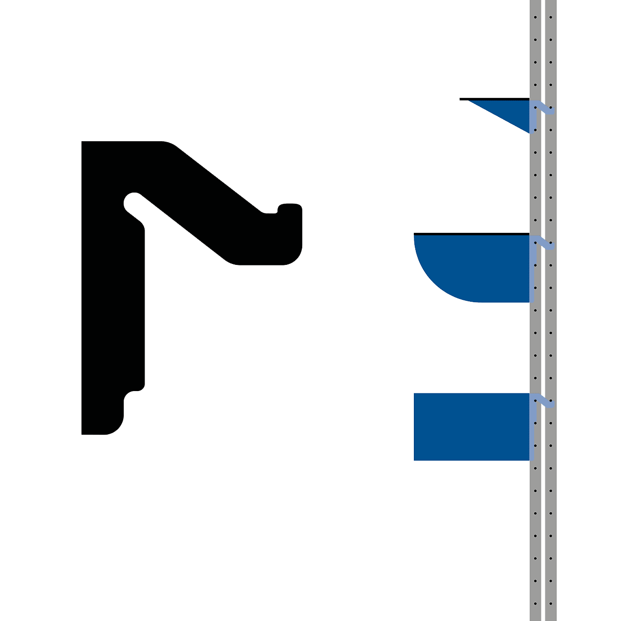Extra starke Haken Diagramm der 'Extra starken Haken' von ENTDECKER, zeigt die Hakenform und Montage am Gestell.