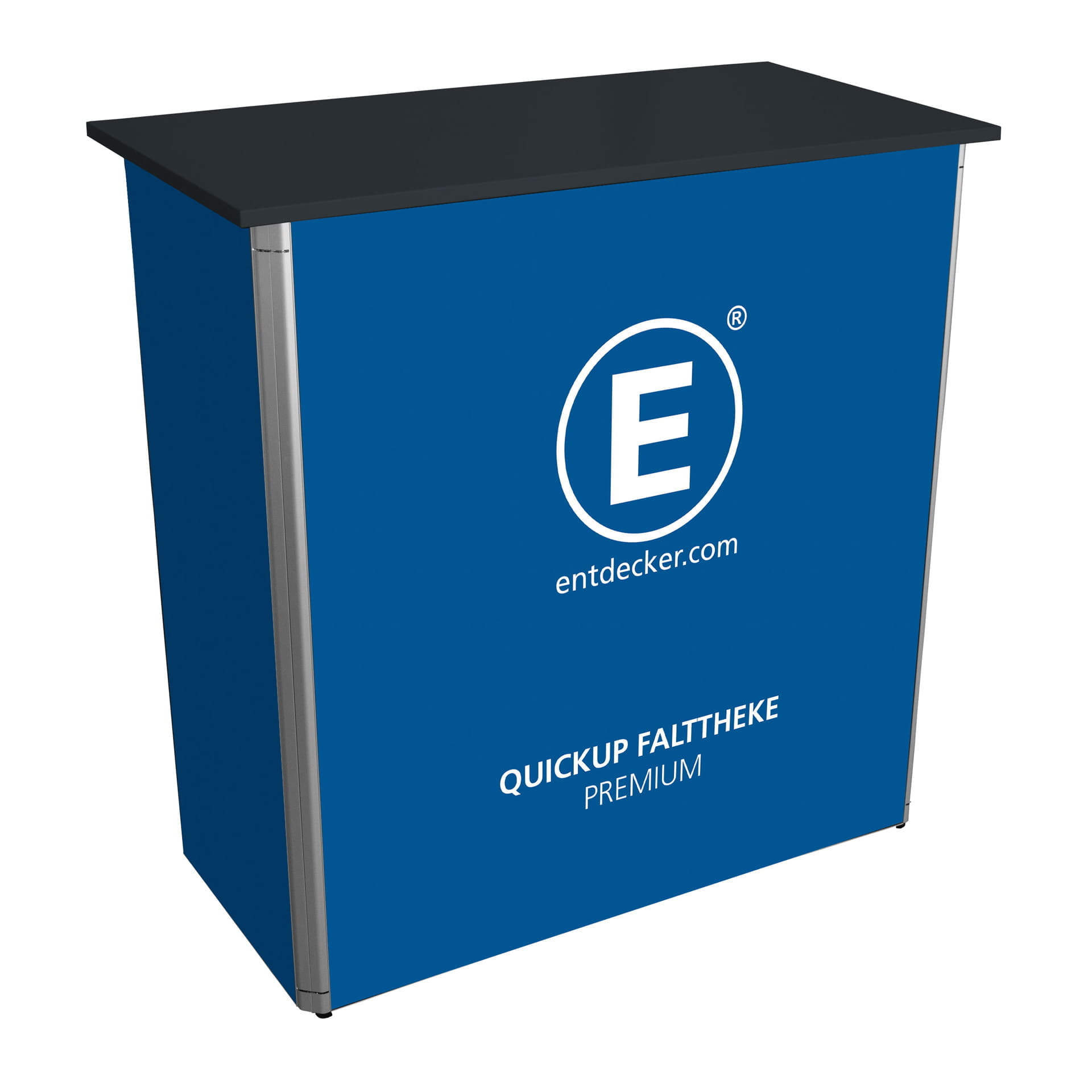 Klapptheke Quickup Premium schwarz Klapptheke Quickup Premium in Schwarz mit blauer Front und weißem Logo von ENTDECKER.
