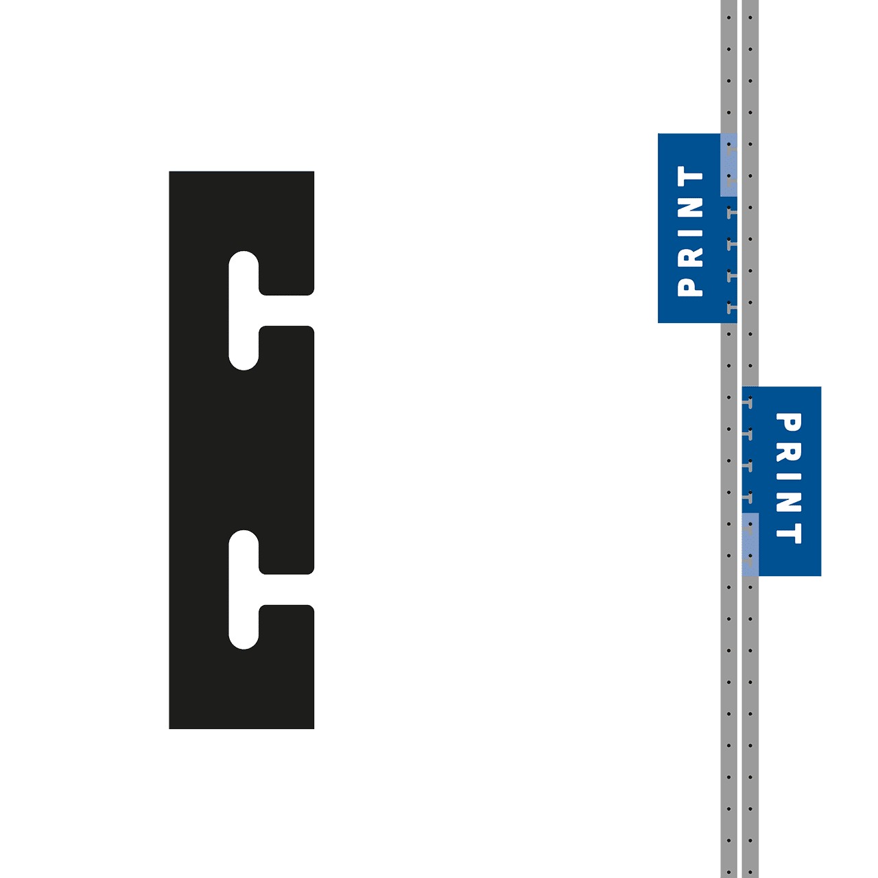 Wendbarer Haken Wendbarer Haken von ENTDECKER, zeigt eine schematische Darstellung mit zwei Haken und Druckmarkierungen.