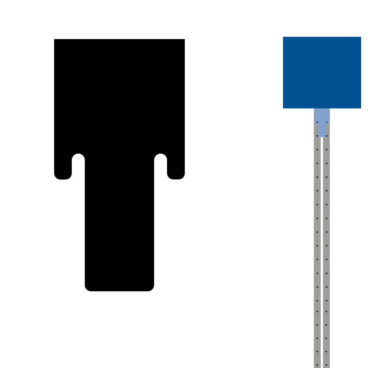 Topperhaken Topperhaken von ENTDECKER, zeigt die Form und eine Montageanleitung mit einem blauen Schild.