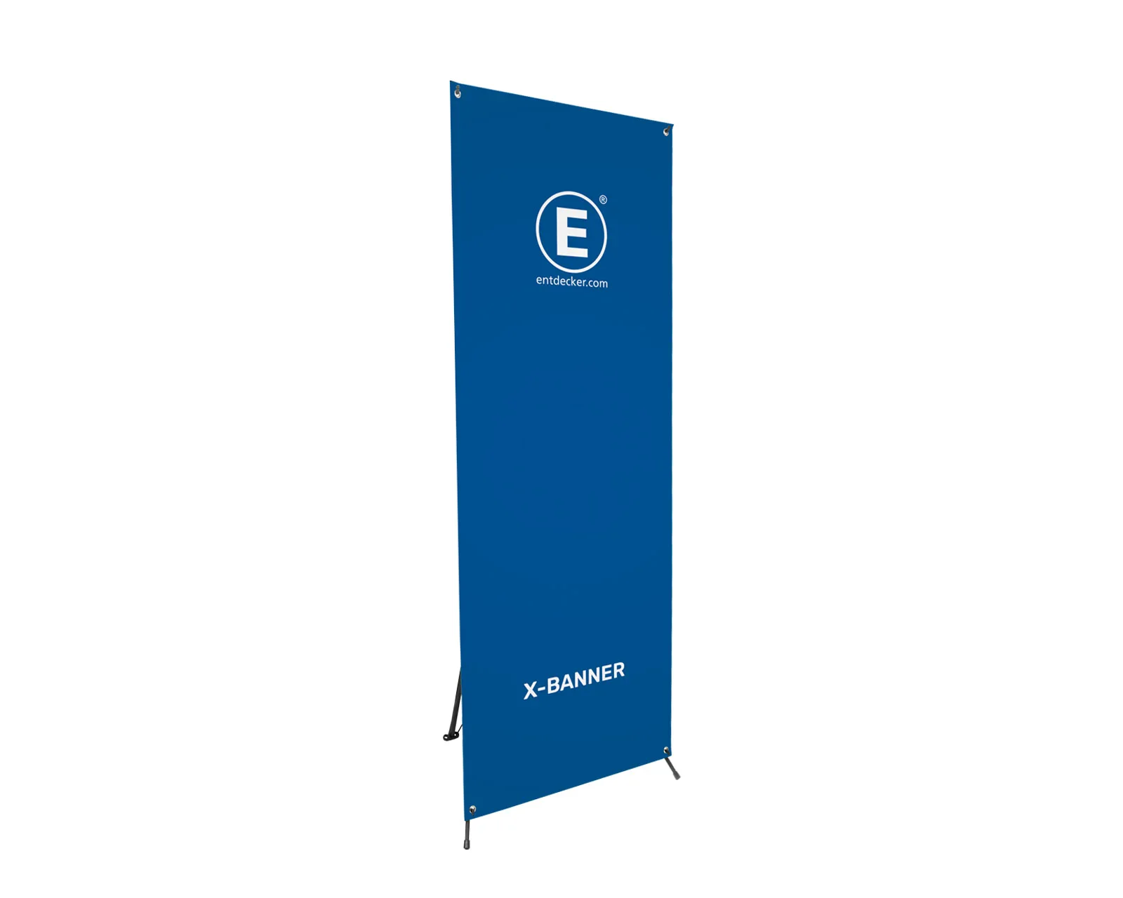 Zum Produkt "x-Banner" X-Banner von ENTDECKER in Blau mit Logo und Produktbezeichnung.