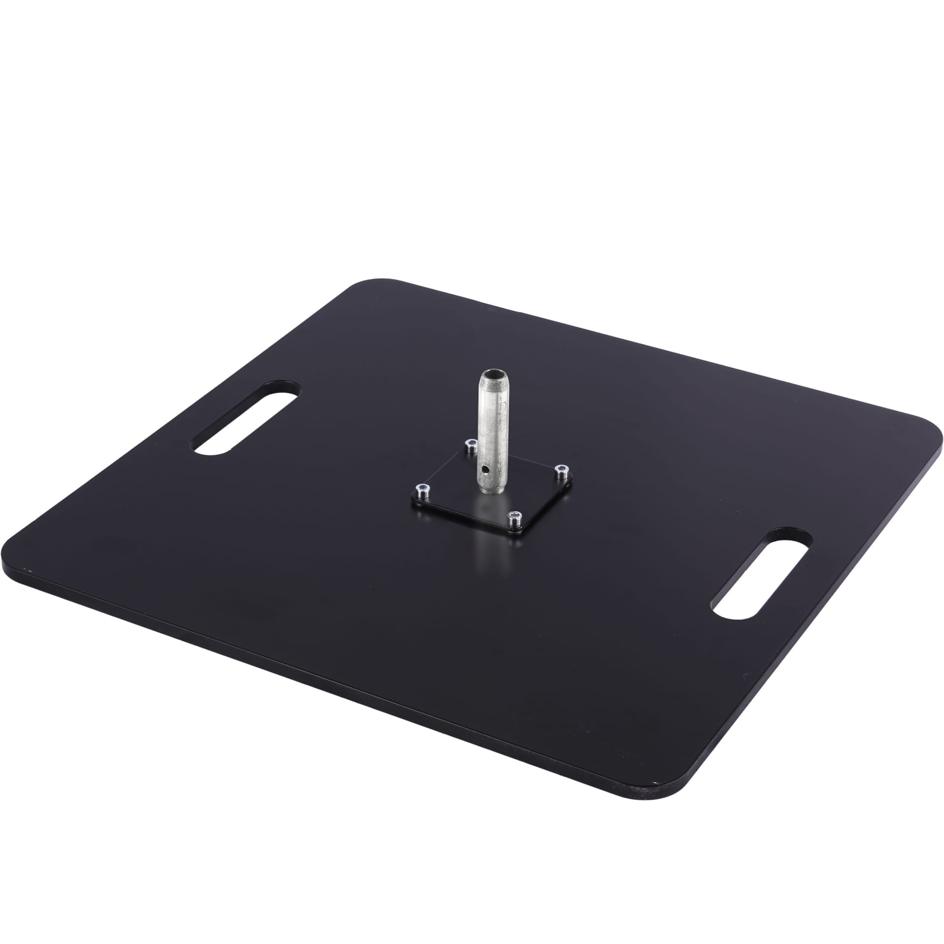 Beachflag Easyflag Bodenplatte 18kg mit Pin Adapter Bodenplatte für Beachflag, 18 kg, mit Pin-Adapter, quadratisch, schwarz, zwei Grifflöcher.