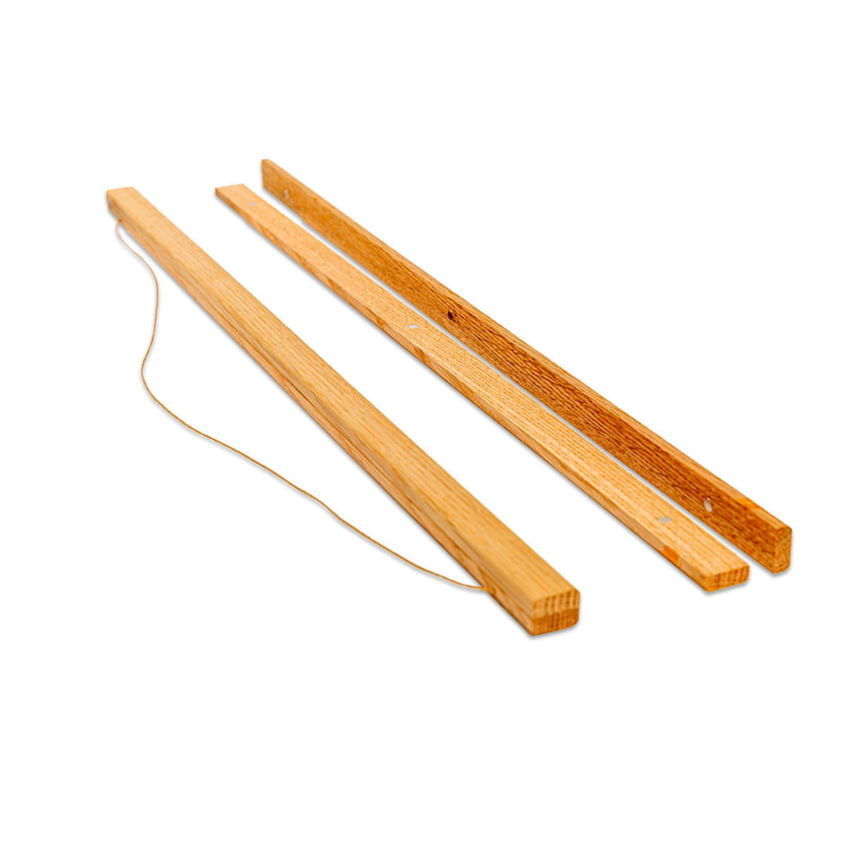 Posterleisten Posterleisten aus Holz, bestehend aus zwei langen Leisten und einer Schnur zum Aufhängen.