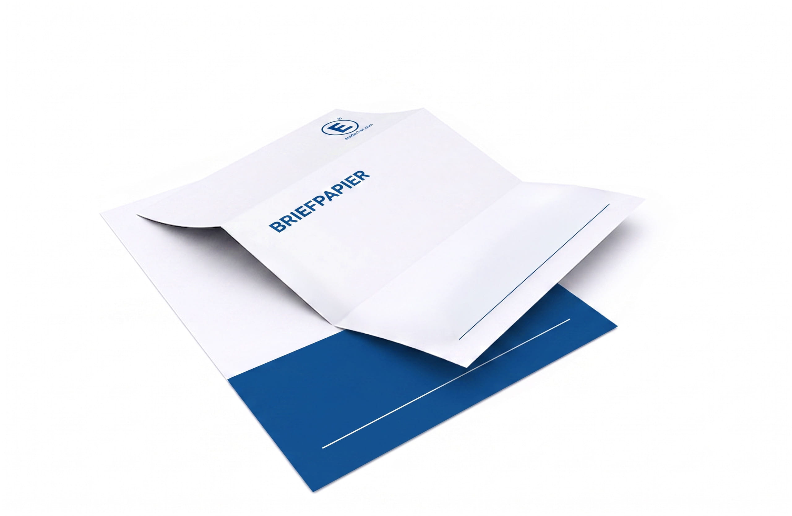 Briefpapier blau bedruckt mit dem Entdecker Logo