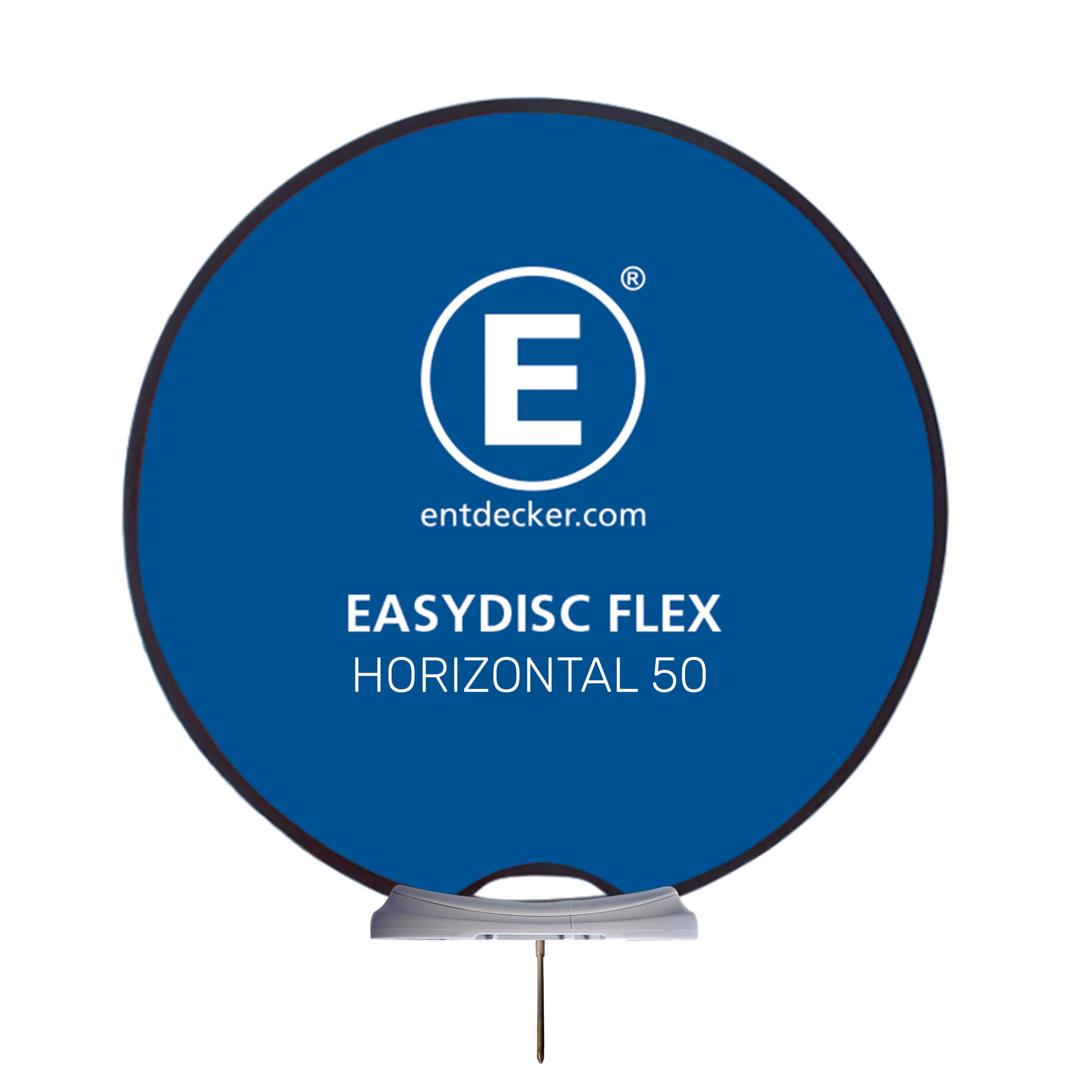 Easydisc Flex Set Horizontal 50 Erdnagel Easydisc Flex Set Horizontal 50 mit Erdnagel, runde blaue Plakette mit weißem Text und Logo.