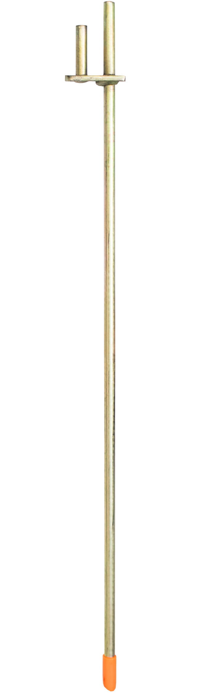 Easyflag Erdhering Mini Micro gelb verzinkt Erdhering Mini Micro in gelb verzinkt von ENTDECKER, mit zwei Halterungen und orangefarbener Spitze.