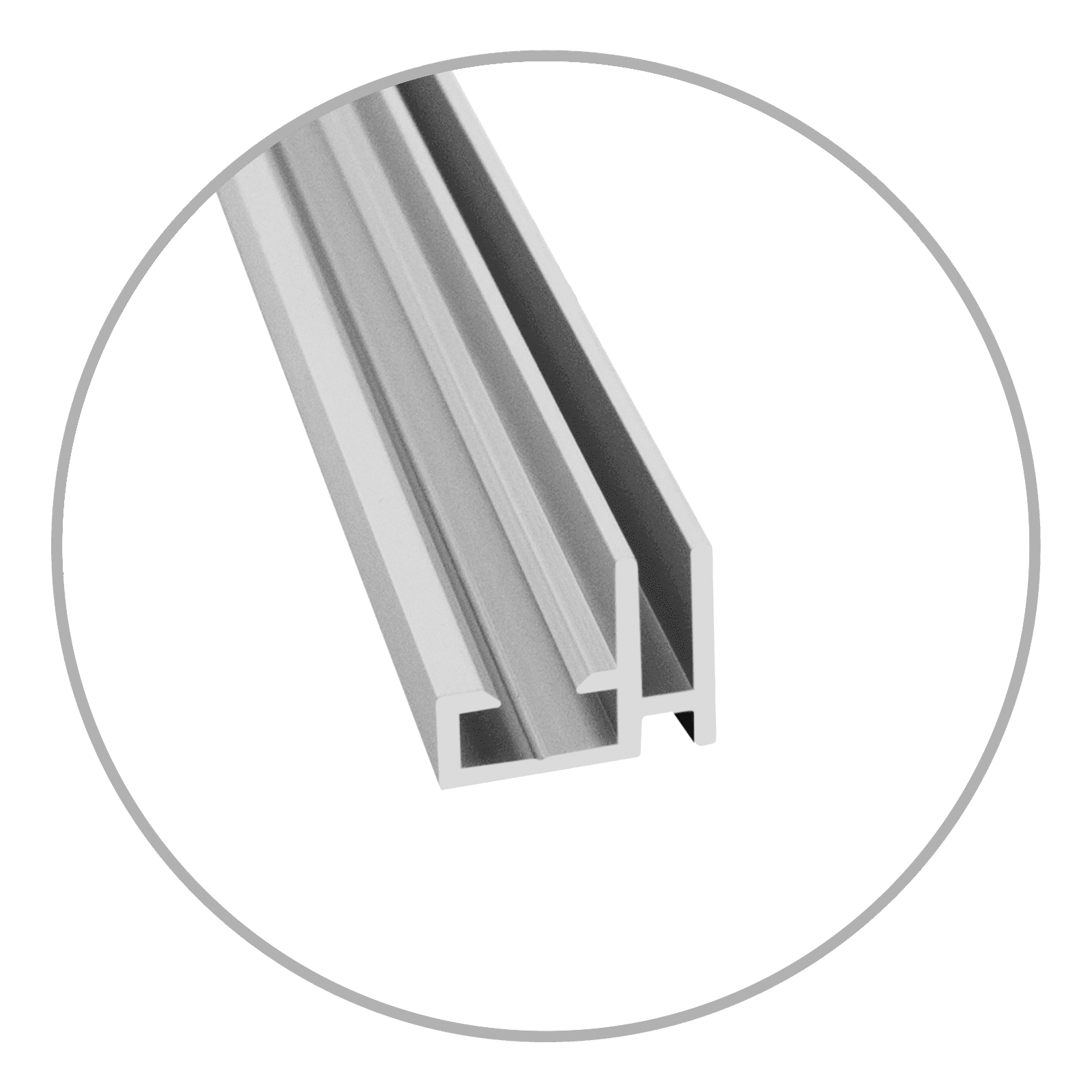 Easyframe Profil 19 Single Silber Silbernes Aluminium-Profil mit zwei parallelen Schienen, geeignet für Rahmenkonstruktionen.