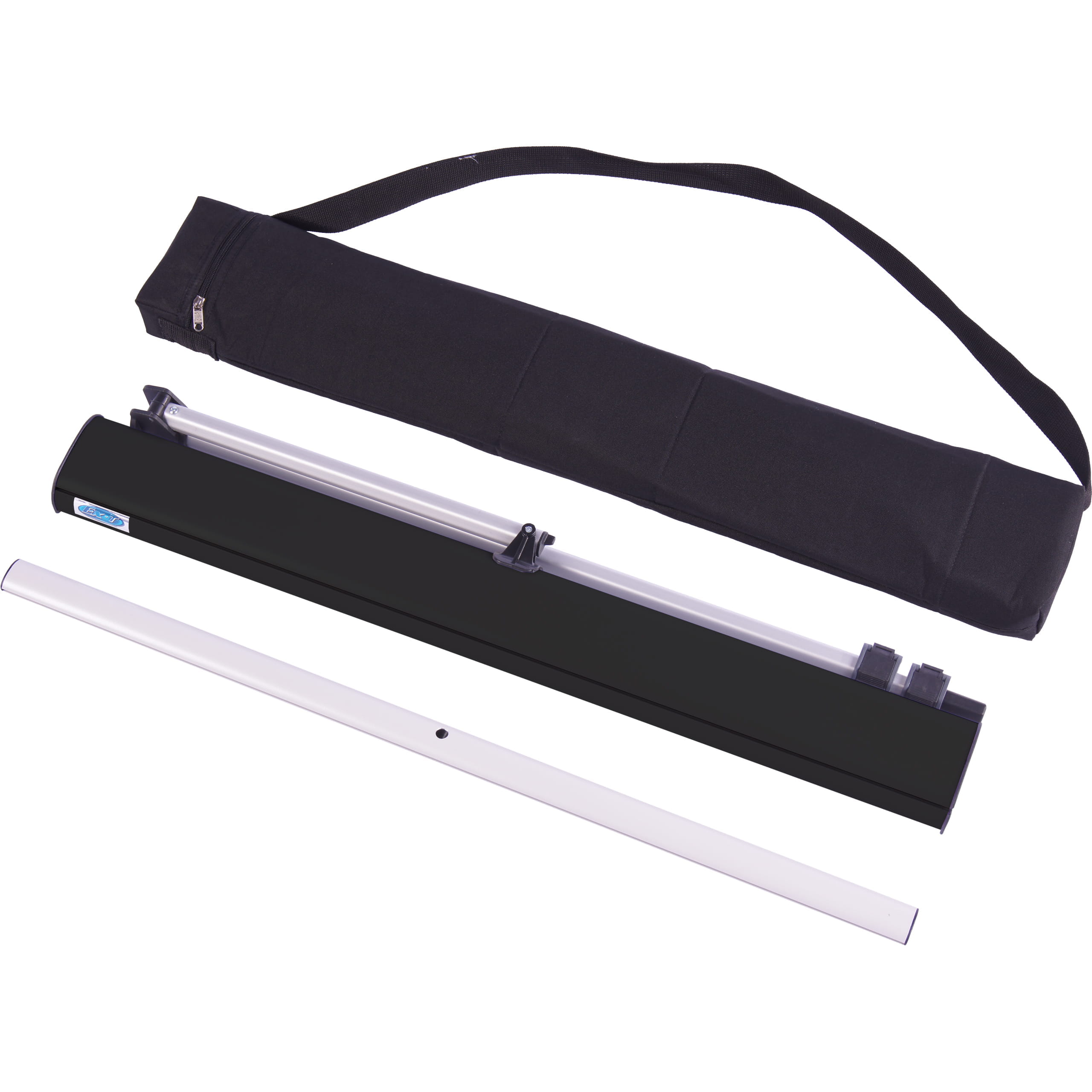 Easy T Hardware Small schwarz Rollup Easy-T Hardware Small in schwarz, bestehend aus einem schwarzen Gehäuse und einer silbernen Stange, inklusive Tragetasche.