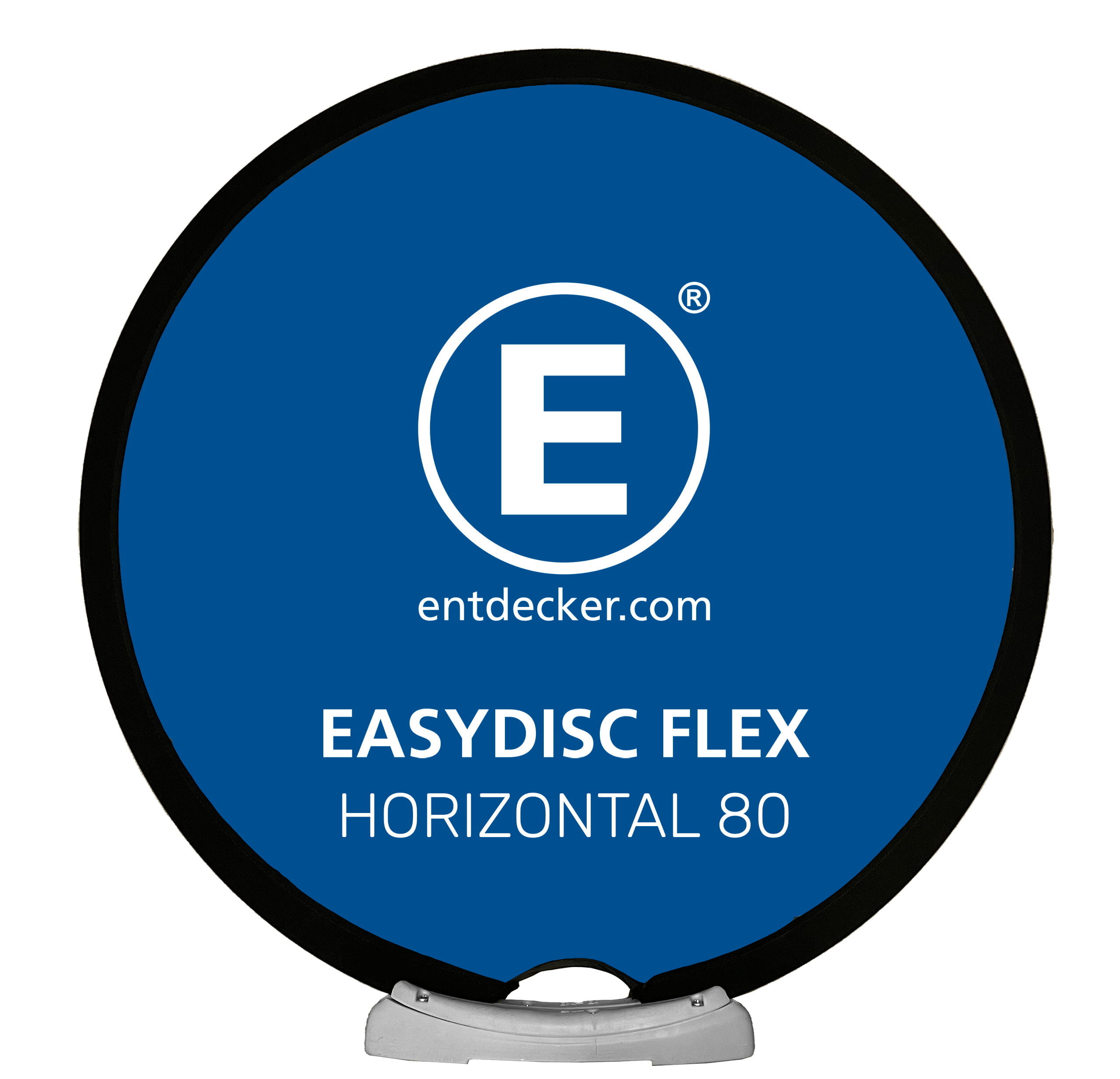 Easydisc Set Horizontal 80 Standard Werbedisplay Easydisc Set Horizontal 80 Standard in Blau mit weißem Logo und Text ‚EASYDISC FLEX HORIZONTAL 80‘.